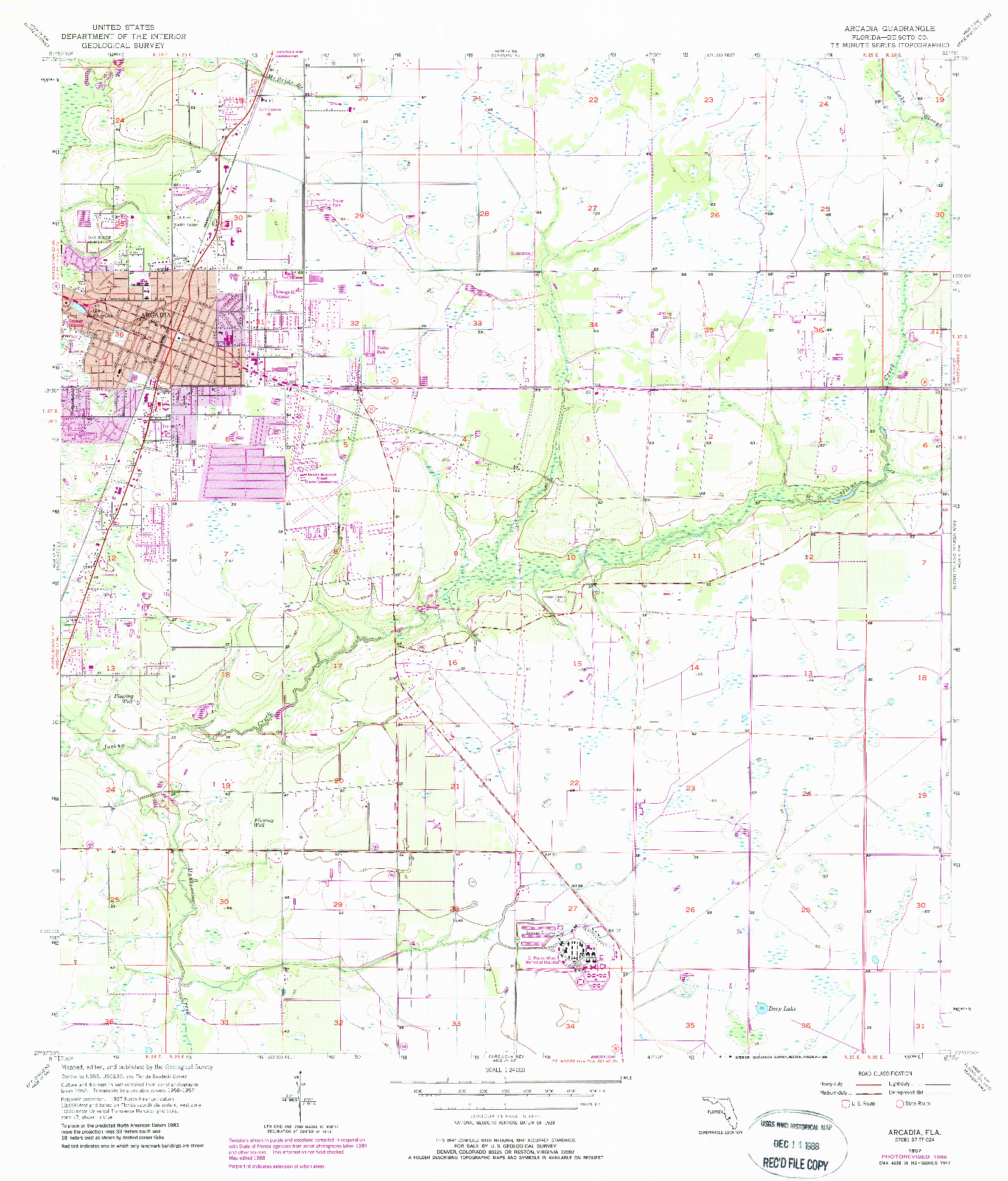 USGS 1:24000-SCALE QUADRANGLE FOR ARCADIA, FL 1957