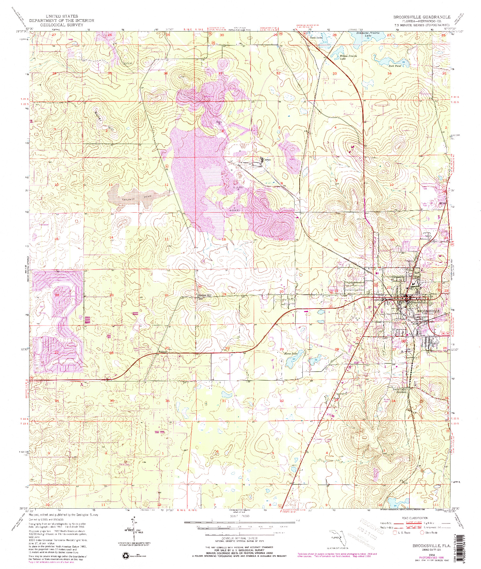 USGS 1:24000-SCALE QUADRANGLE FOR BROOKSVILLE, FL 1954