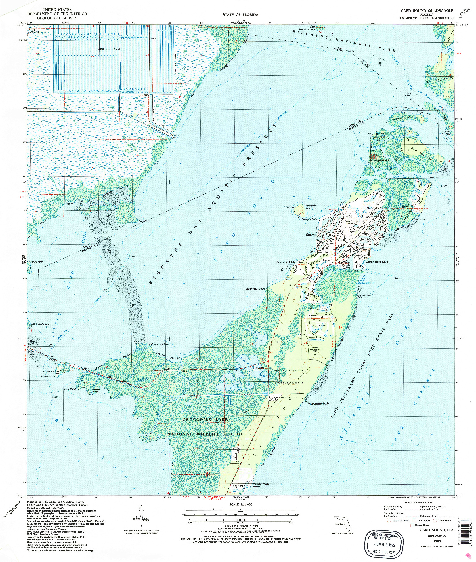 USGS 1:24000-SCALE QUADRANGLE FOR CARD SOUND, FL 1988