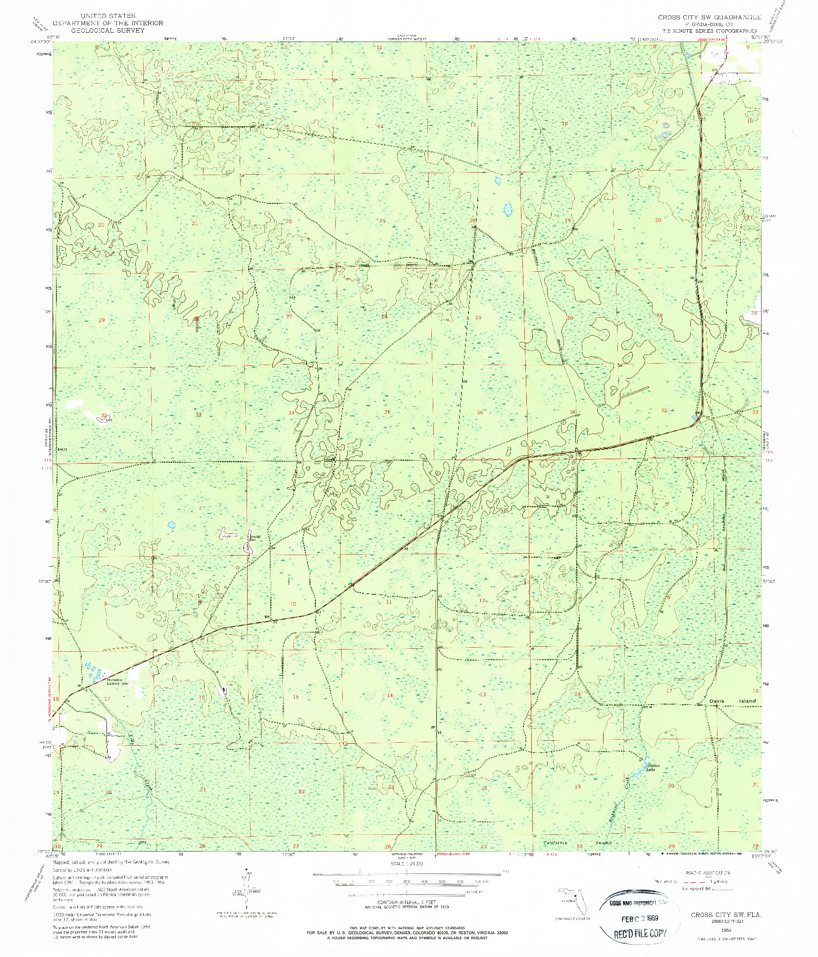 USGS 1:24000-SCALE QUADRANGLE FOR CROSS CITY SW, FL 1954