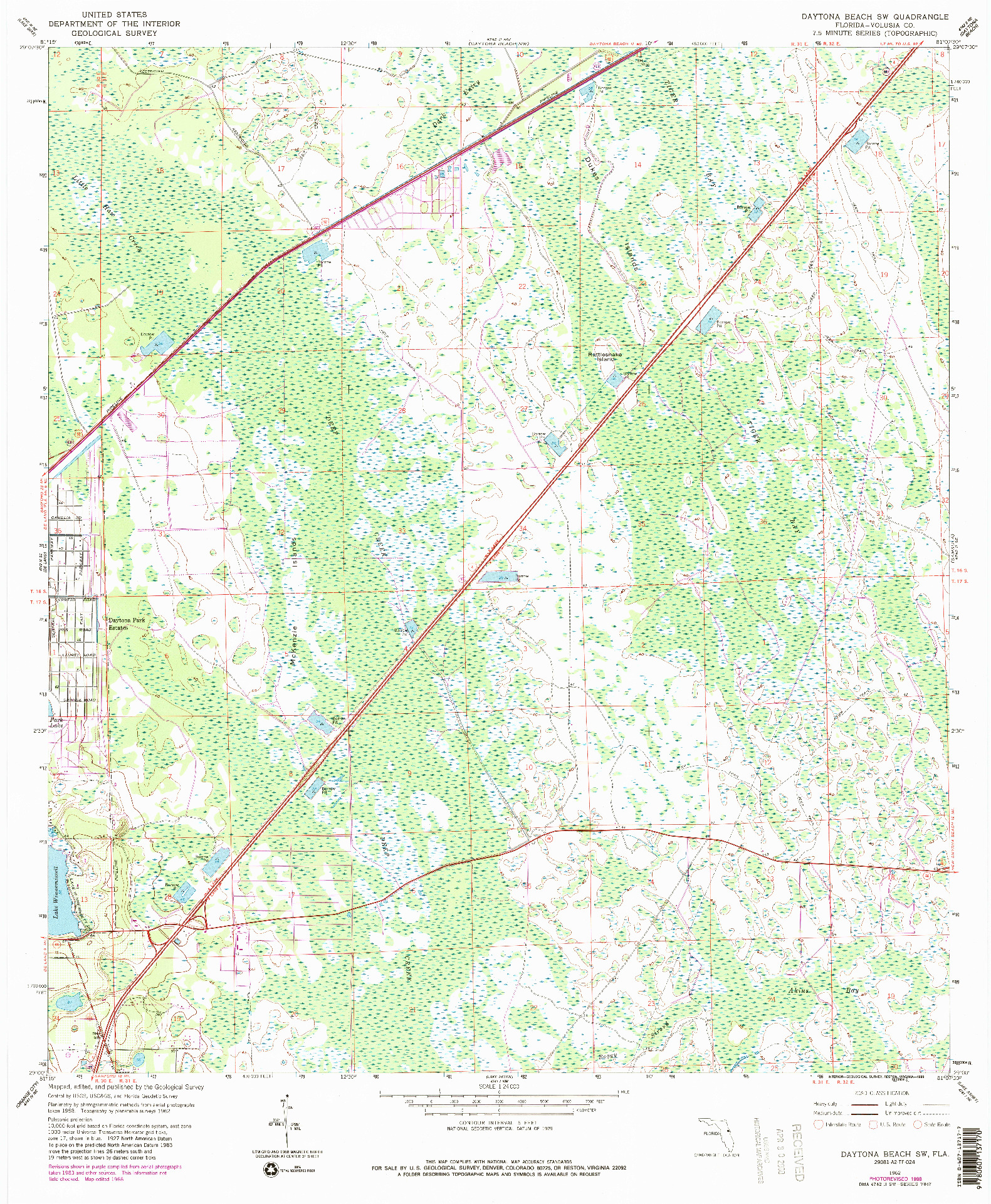 USGS 1:24000-SCALE QUADRANGLE FOR DAYTONA BEACH SW, FL 1962