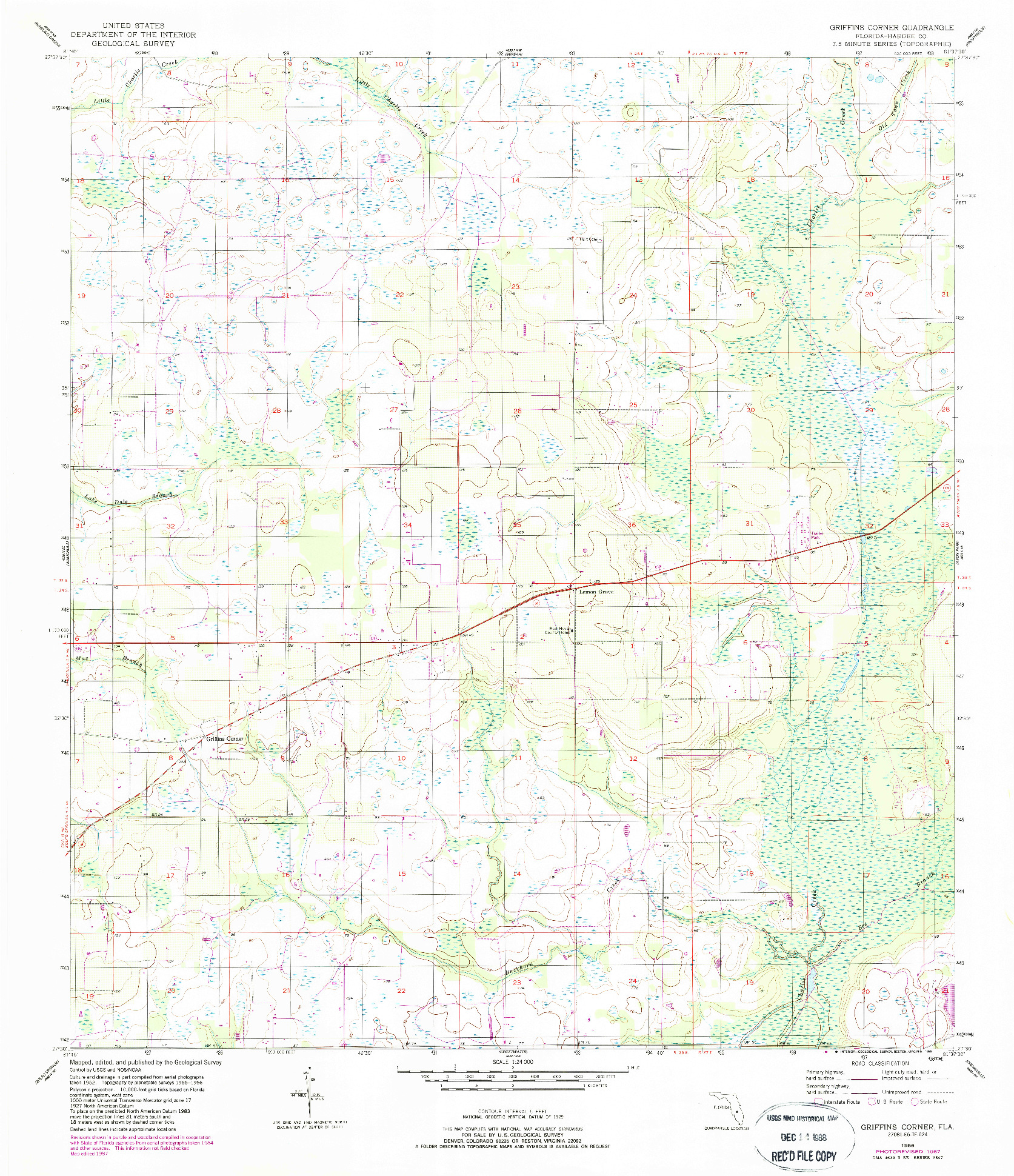 USGS 1:24000-SCALE QUADRANGLE FOR GRIFFINS CORNER, FL 1956