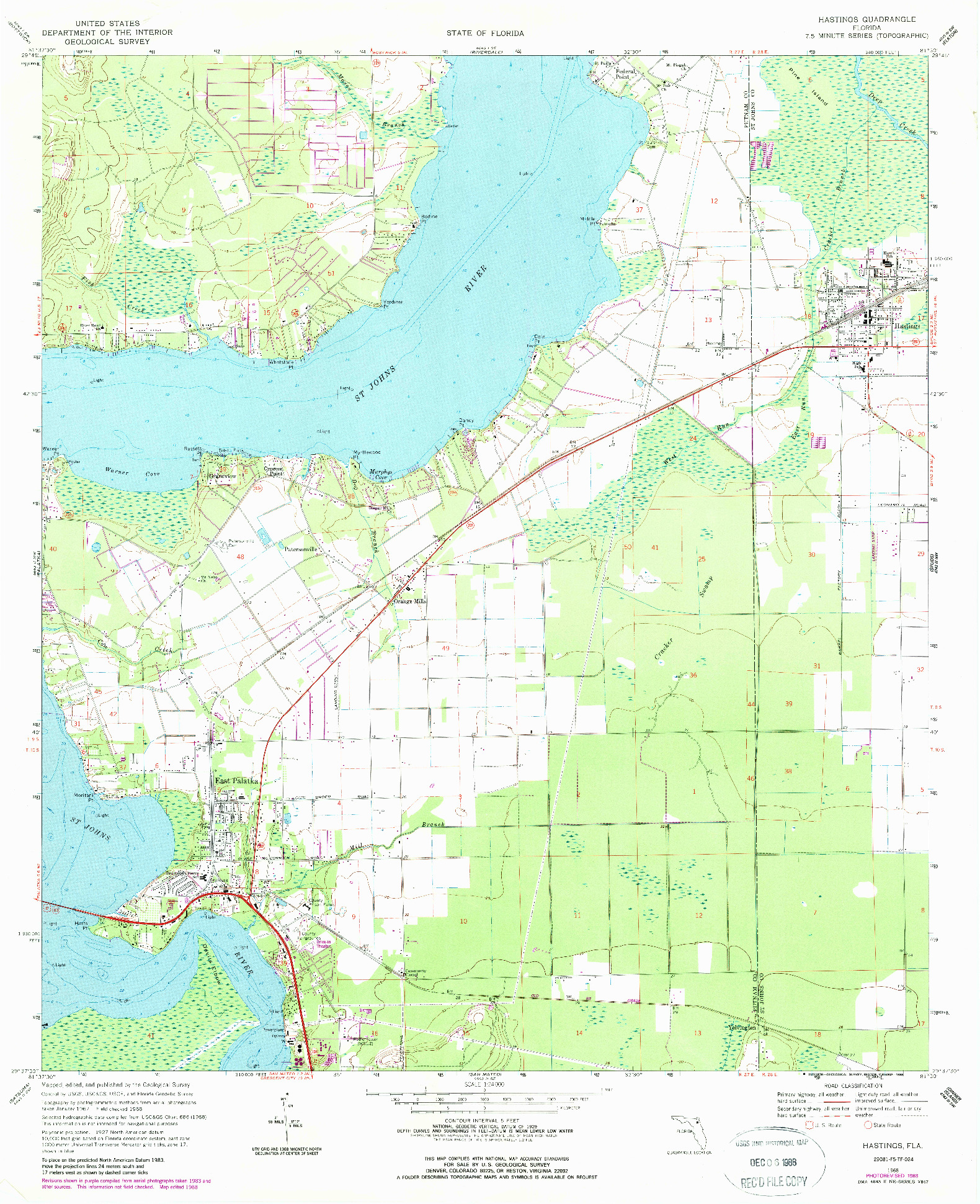 USGS 1:24000-SCALE QUADRANGLE FOR HASTINGS, FL 1968