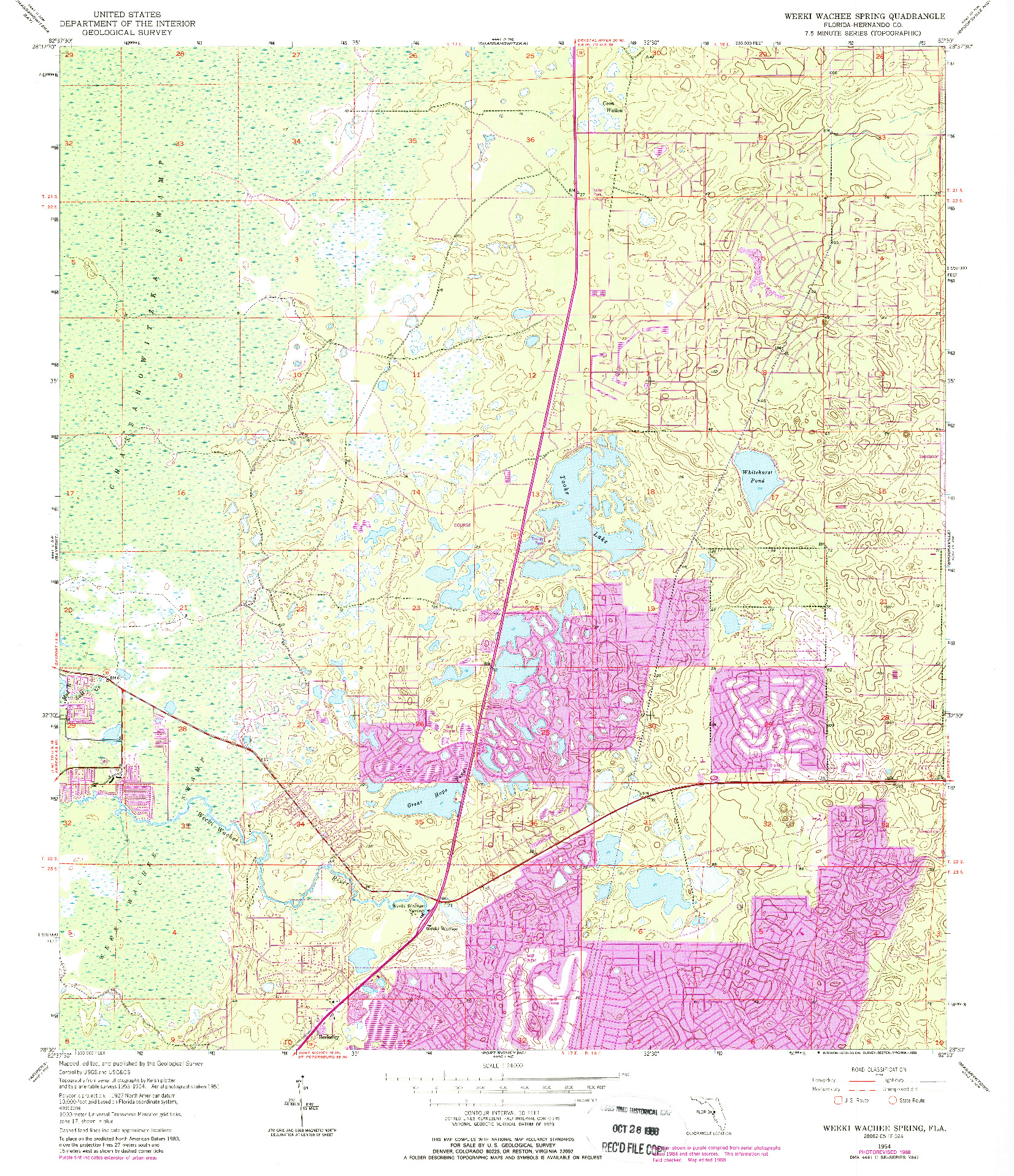 USGS 1:24000-SCALE QUADRANGLE FOR WEEKI WACHEE SPRING, FL 1954