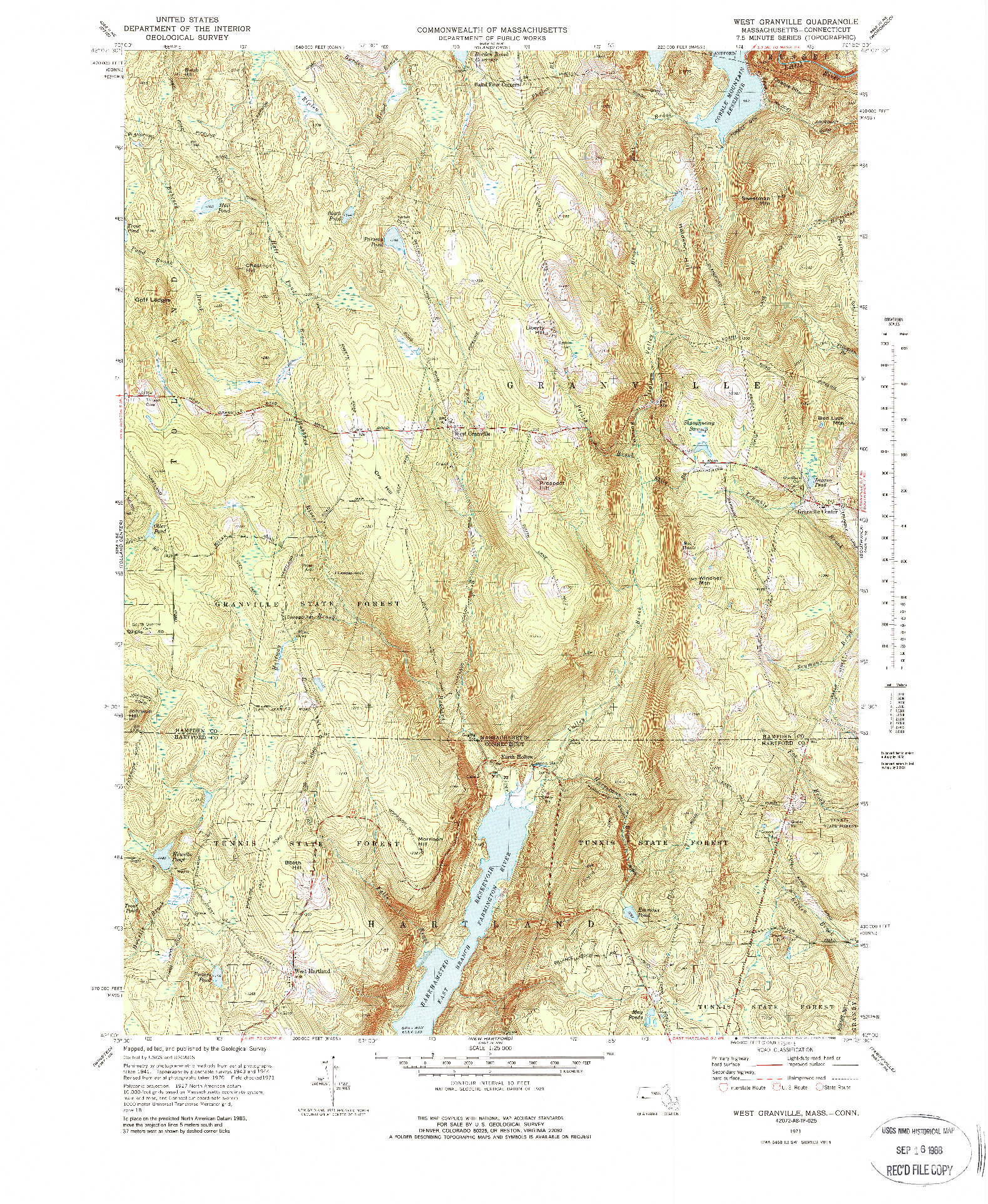 USGS 1:25000-SCALE QUADRANGLE FOR WEST GRANVILLE, MA 1971