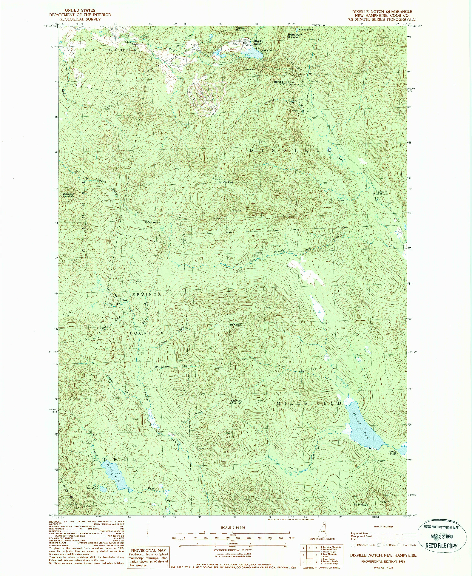 USGS 1:24000-SCALE QUADRANGLE FOR DIXVILLE NOTCH, NH 1988