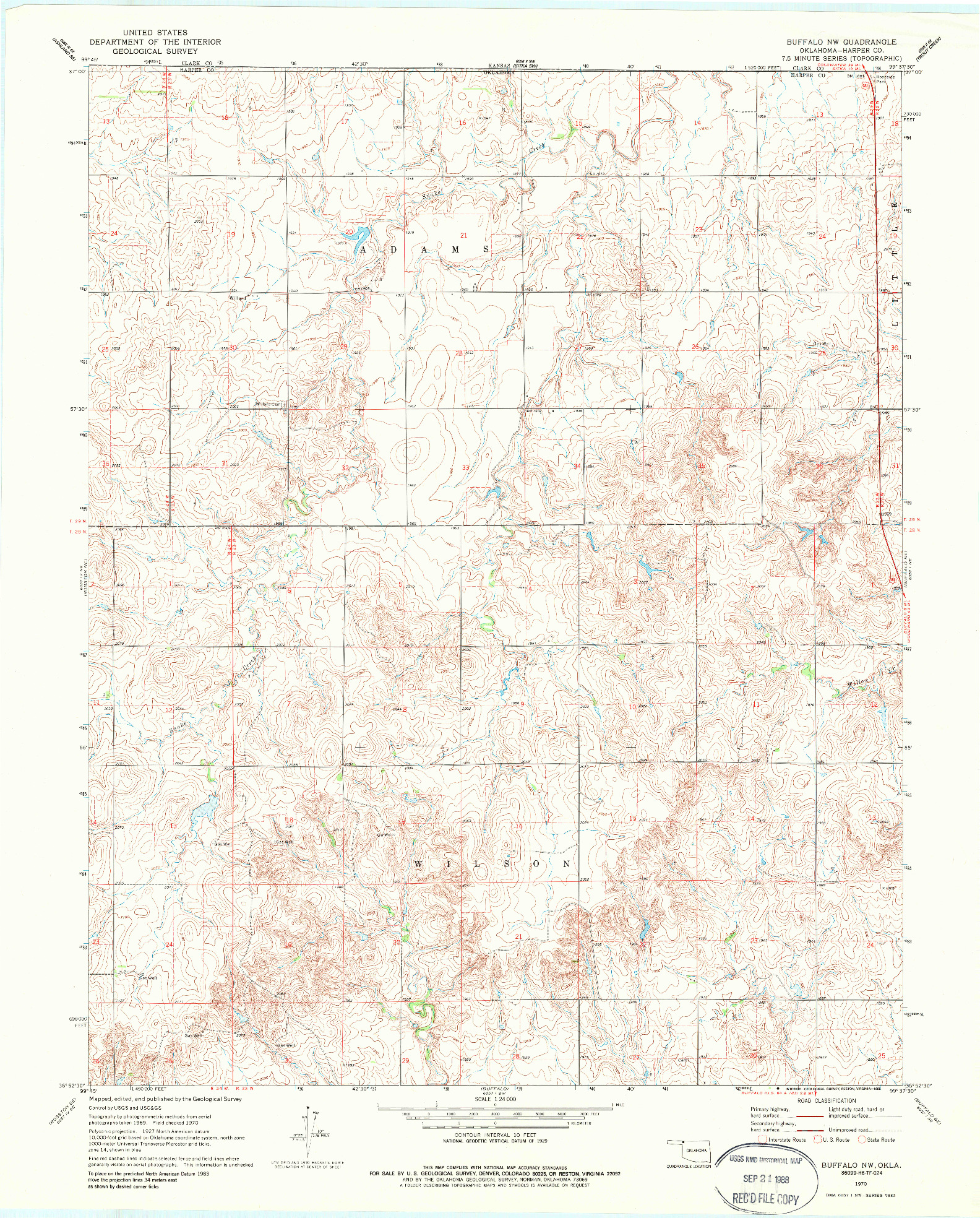 USGS 1:24000-SCALE QUADRANGLE FOR BUFFALO NW, OK 1970