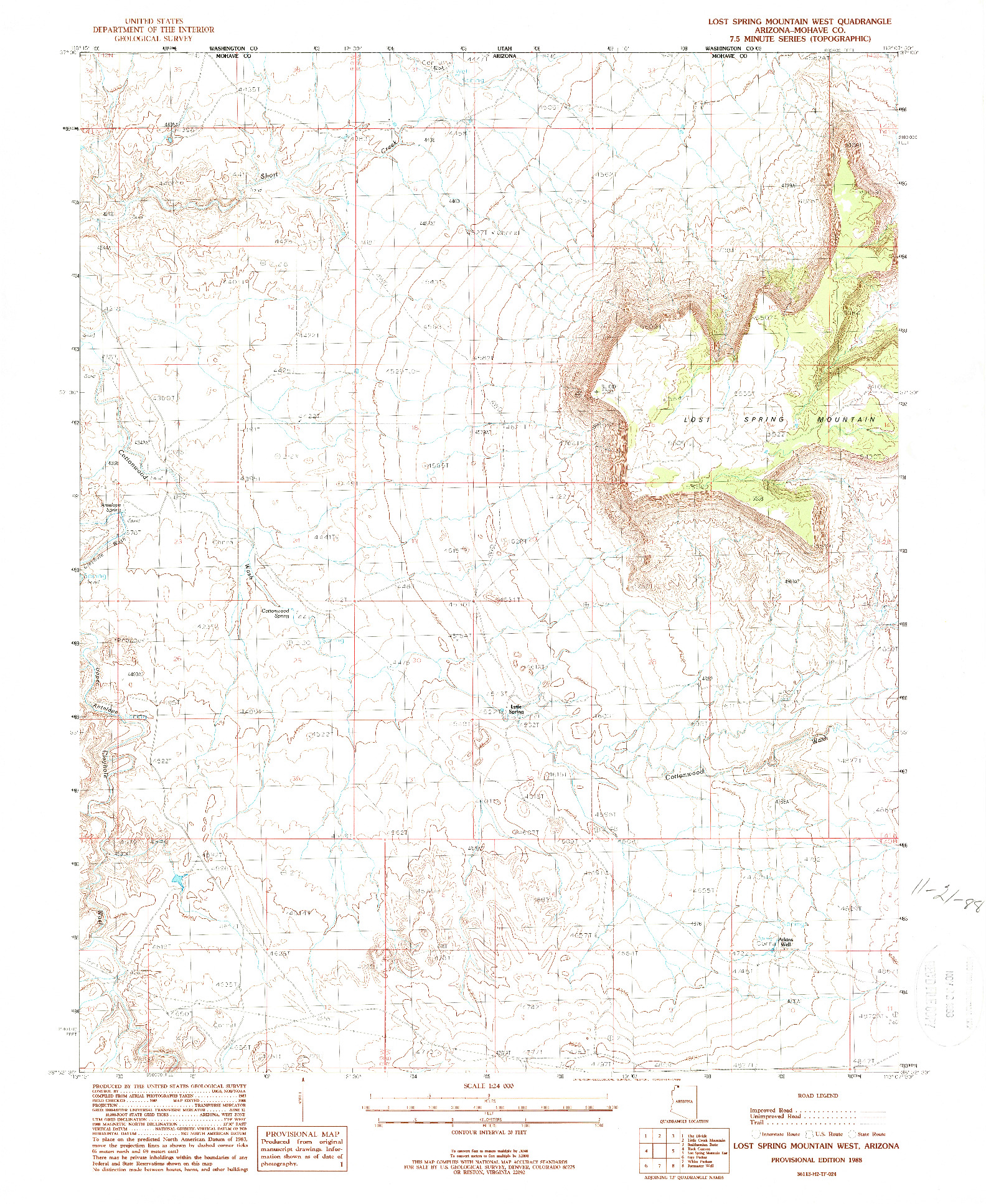 USGS 1:24000-SCALE QUADRANGLE FOR LOST SPRING MOUNTAIN WEST, AZ 1988