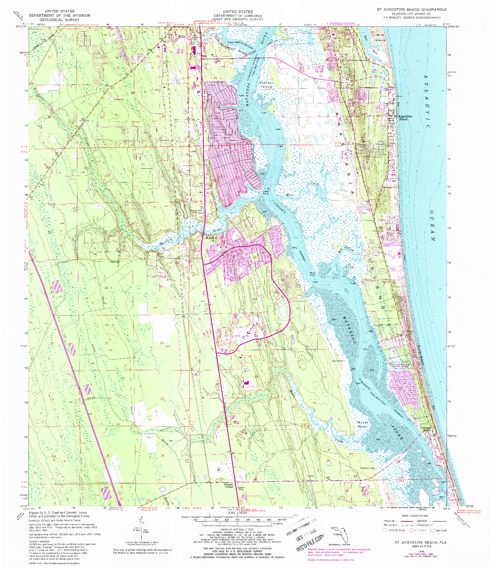 USGS 1:24000-SCALE QUADRANGLE FOR ST. AUGUSTINE BEACH, FL 1956