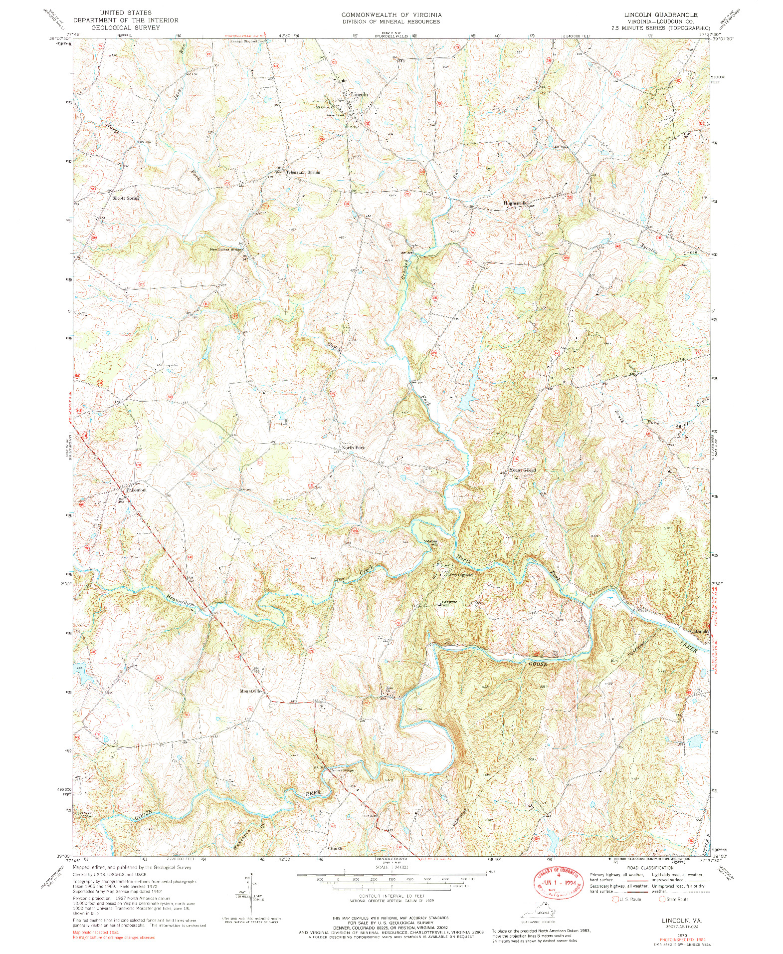 USGS 1:24000-SCALE QUADRANGLE FOR LINCOLN, VA 1970