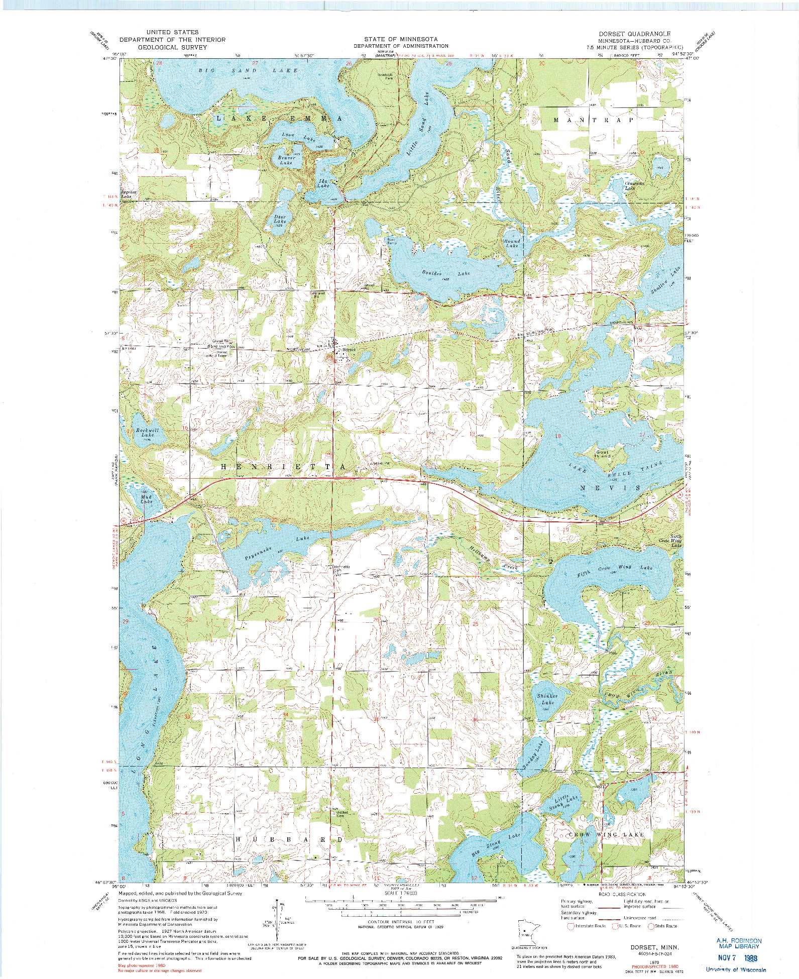 USGS 1:24000-SCALE QUADRANGLE FOR DORSET, MN 1970