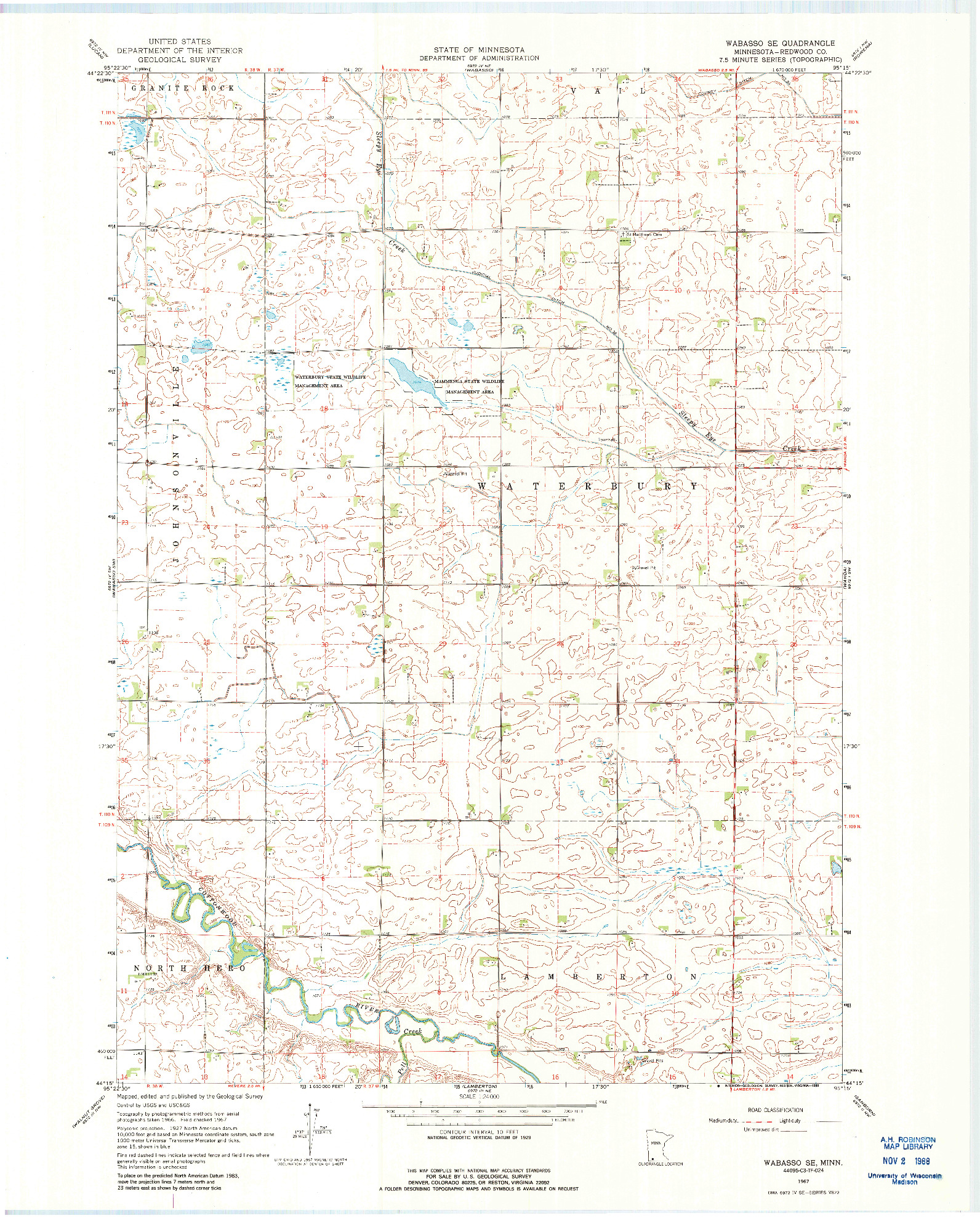 USGS 1:24000-SCALE QUADRANGLE FOR WABASSO SE, MN 1967