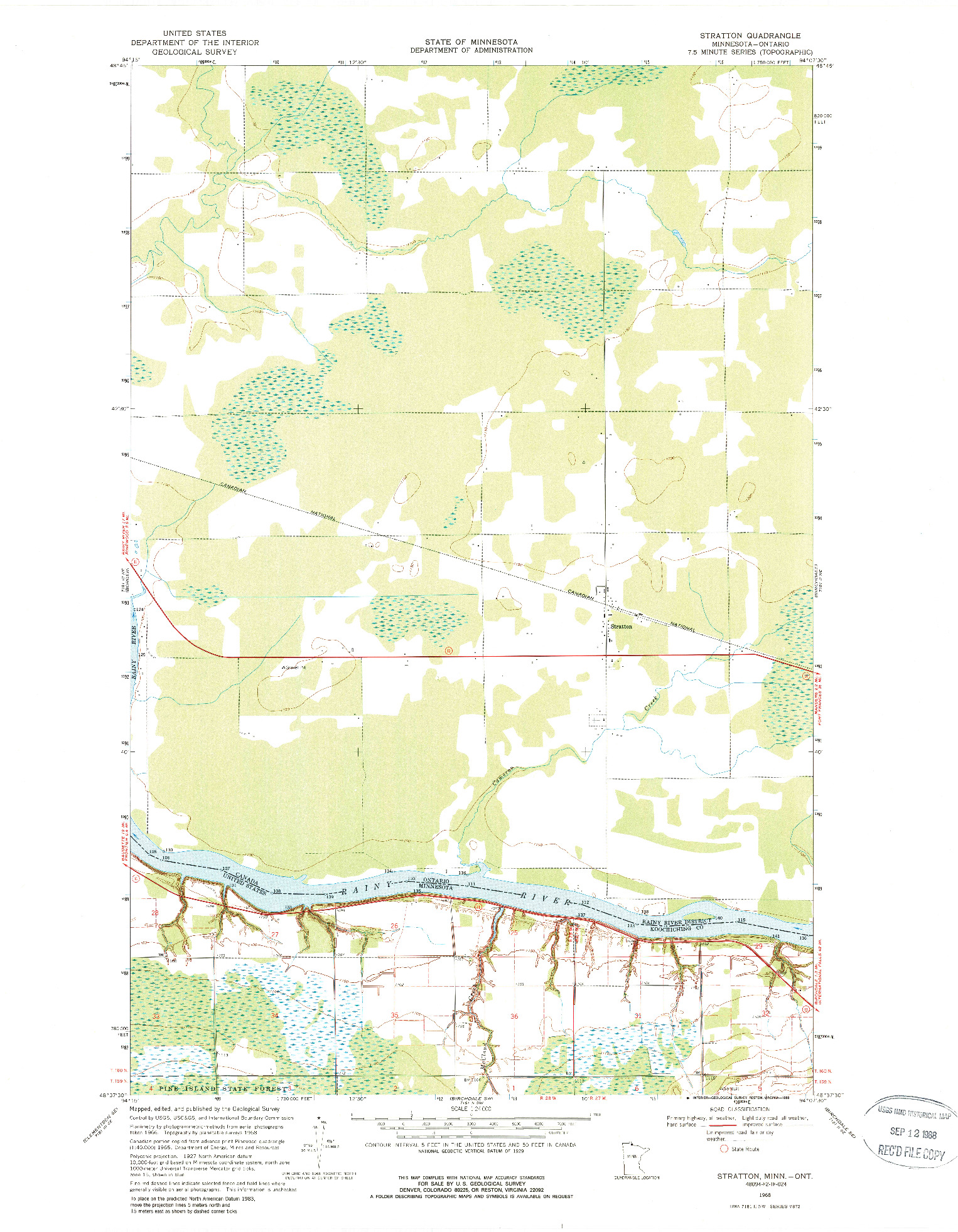USGS 1:24000-SCALE QUADRANGLE FOR STRATTON, MN 1968