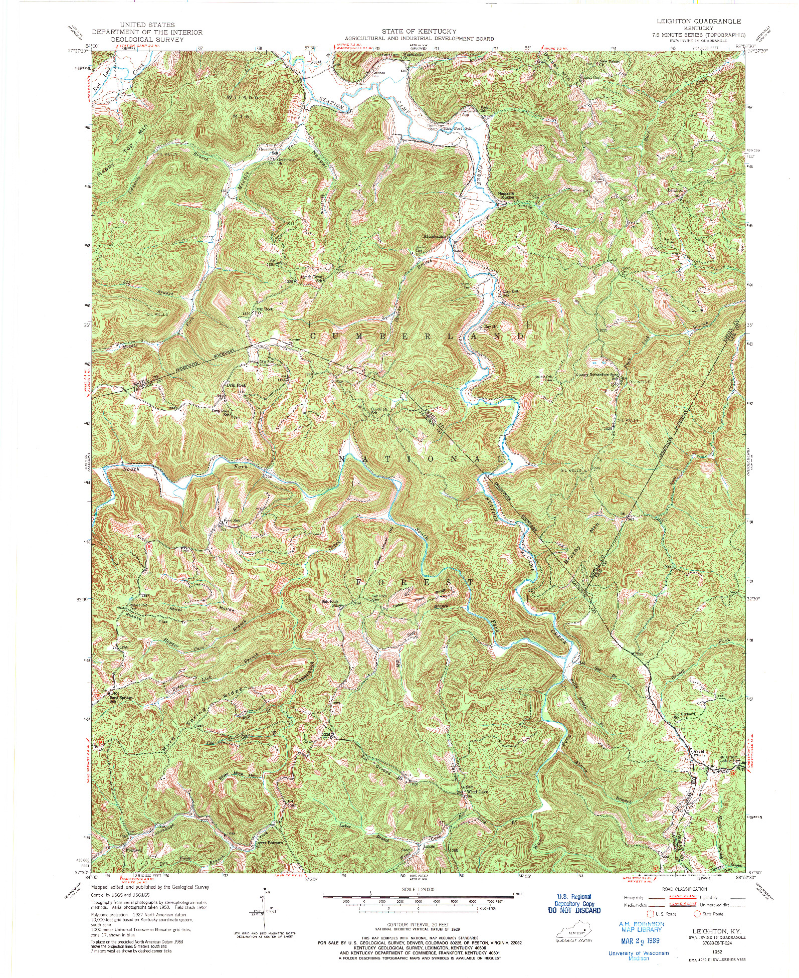 USGS 1:24000-SCALE QUADRANGLE FOR LEIGHTON, KY 1952