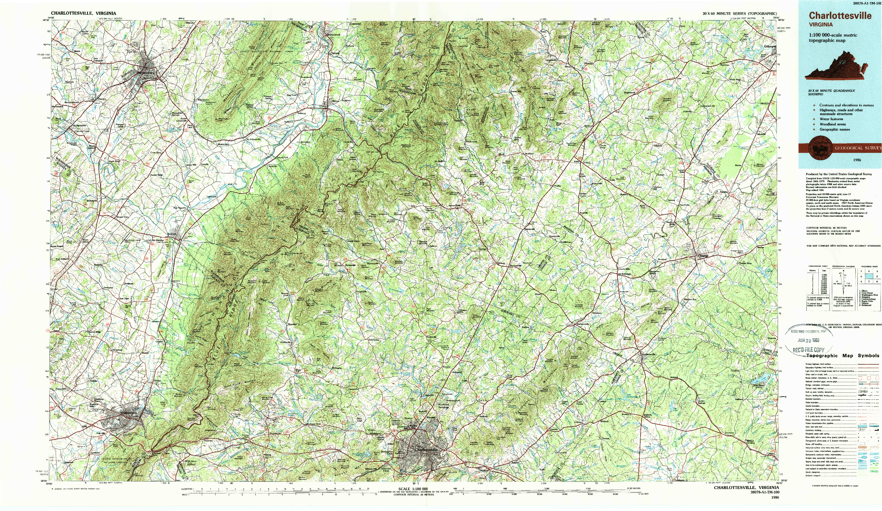 USGS 1:100000-SCALE QUADRANGLE FOR CHARLOTTESVILLE, VA 1986