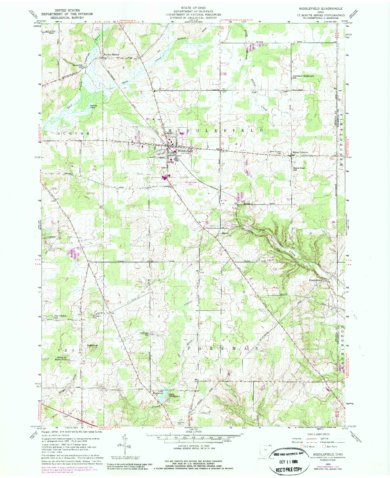 USGS 1:24000-SCALE QUADRANGLE FOR MIDDLEFIELD, OH 1959