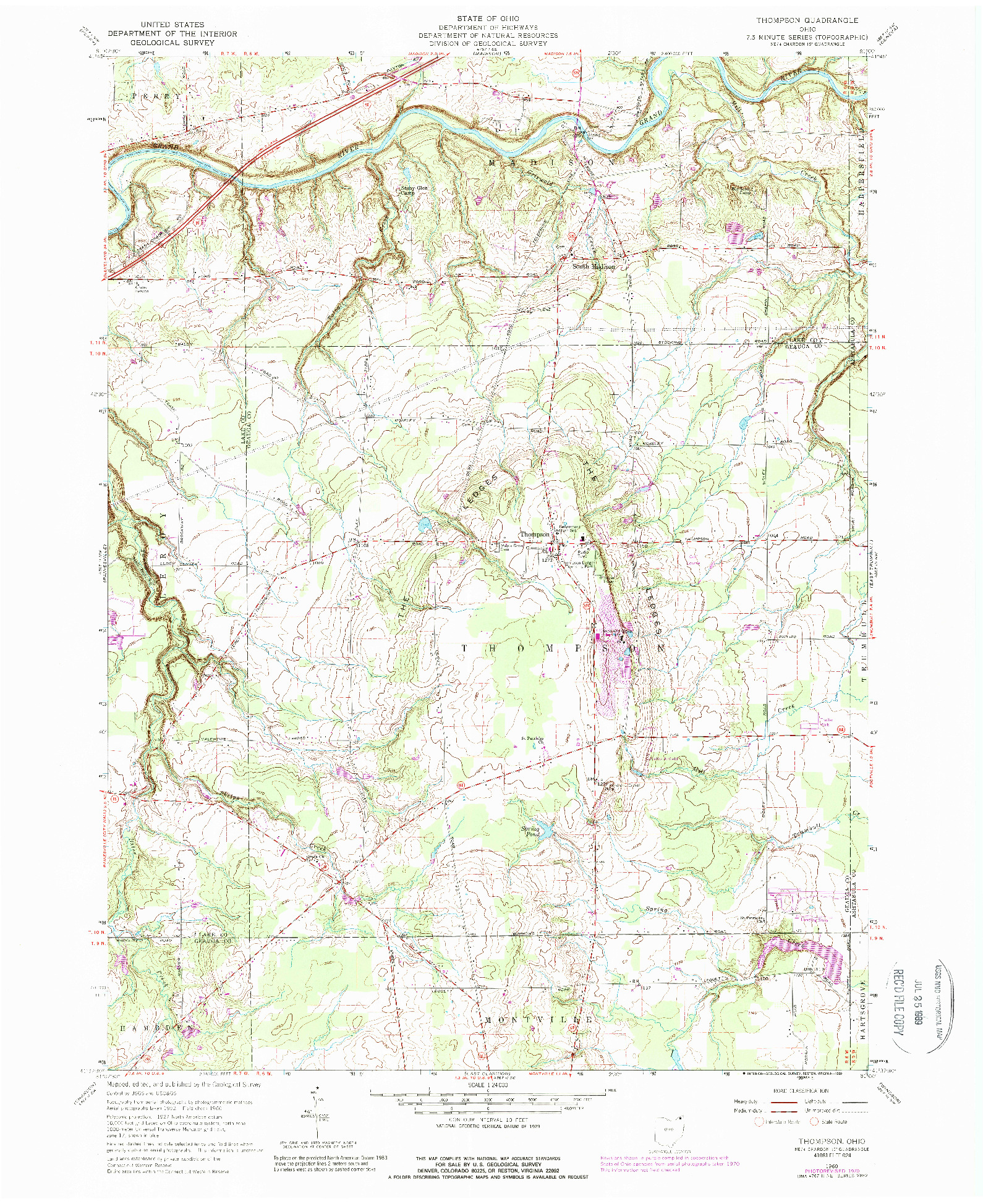 USGS 1:24000-SCALE QUADRANGLE FOR THOMPSON, OH 1960