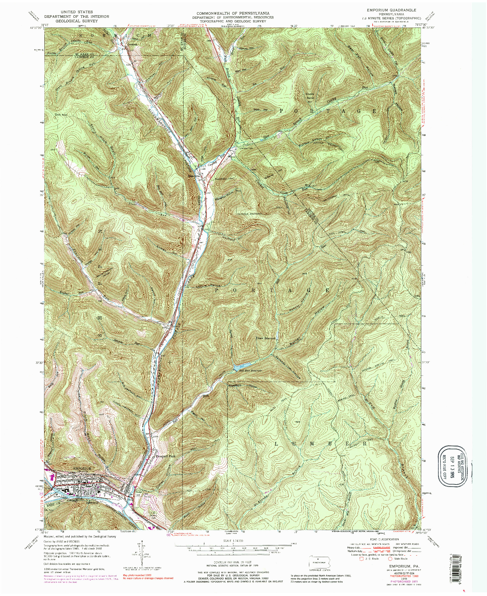 USGS 1:24000-SCALE QUADRANGLE FOR EMPORIUM, PA 1948