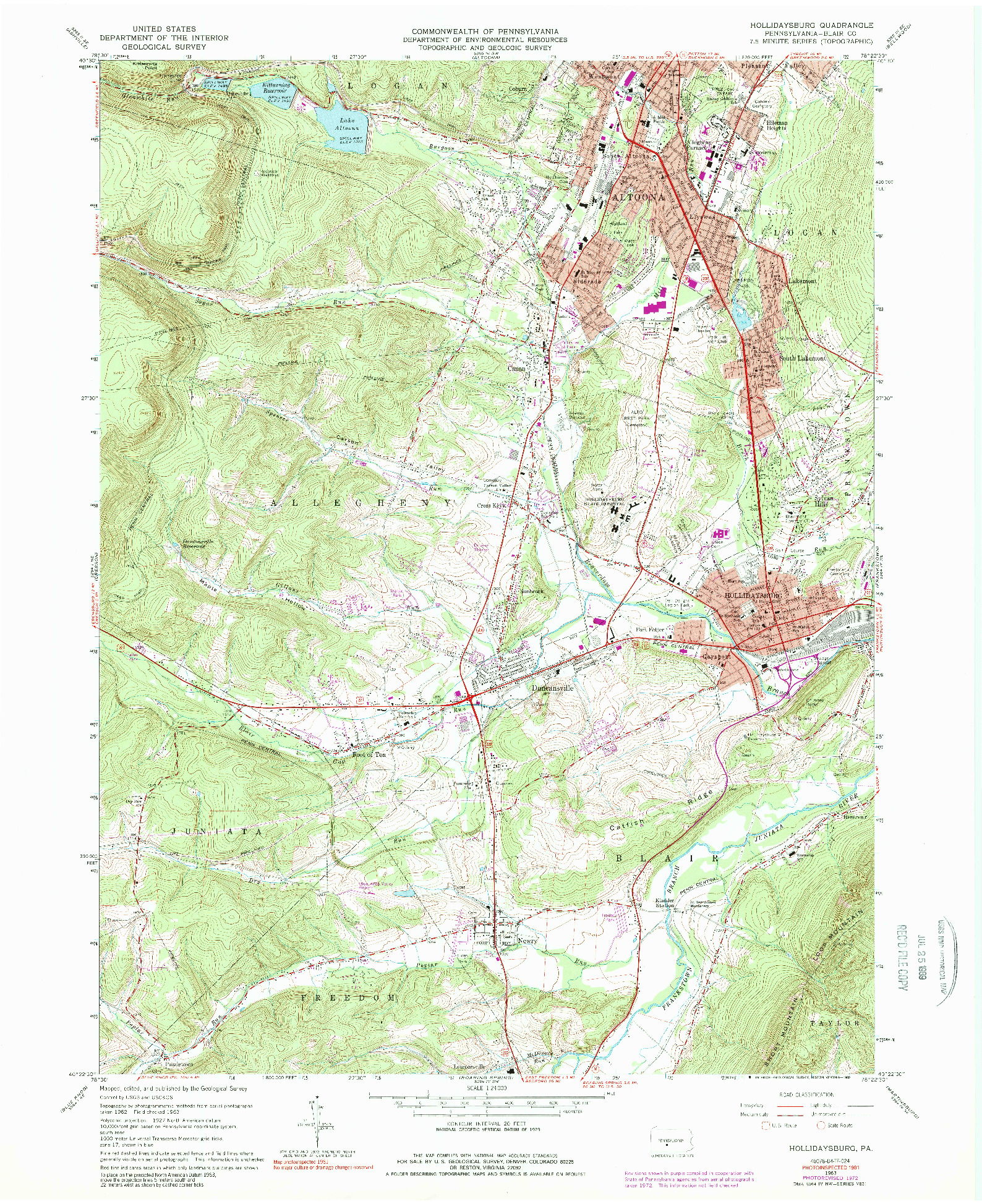 USGS 1:24000-SCALE QUADRANGLE FOR HOLLIDAYSBURG, PA 1963