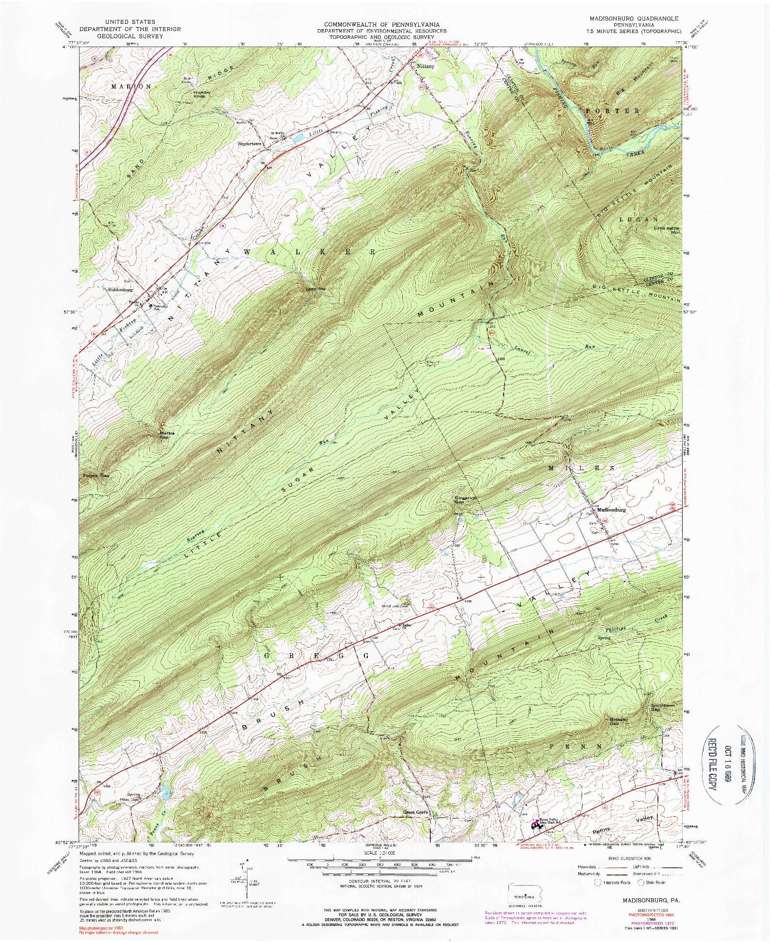 USGS 1:24000-SCALE QUADRANGLE FOR MADISONBURG, PA 1966