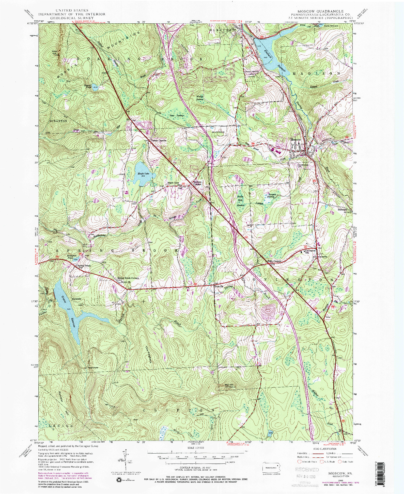 USGS 1:24000-SCALE QUADRANGLE FOR MOSCOW, PA 1946