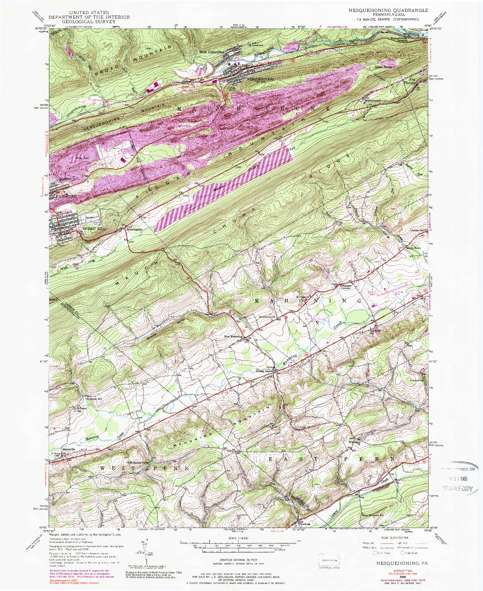 USGS 1:24000-SCALE QUADRANGLE FOR NESQUEHONING, PA 1948