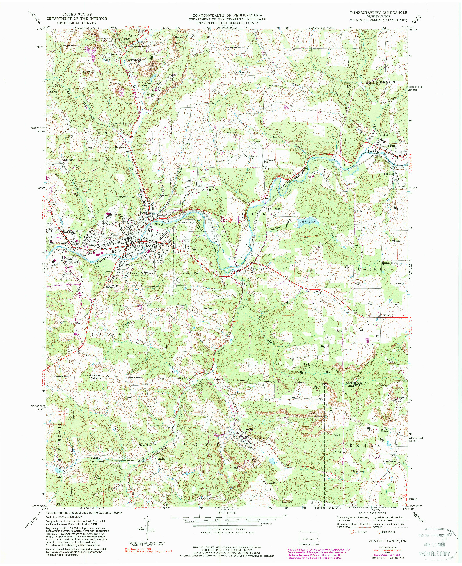 USGS 1:24000-SCALE QUADRANGLE FOR PUNXSUTAWNEY, PA 1968