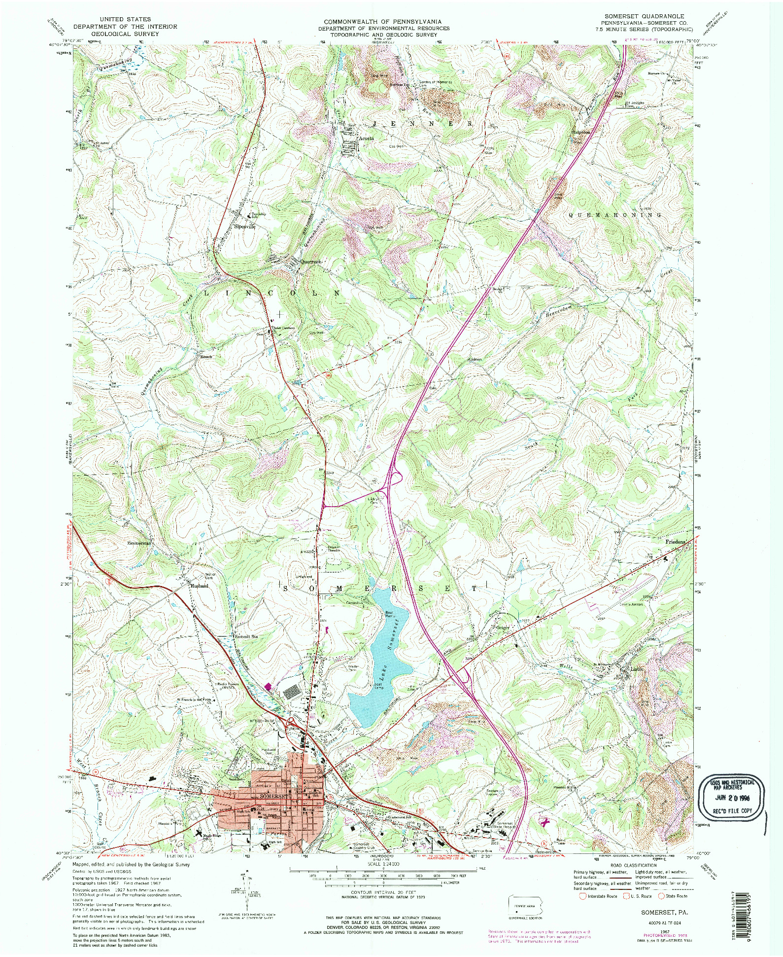 USGS 1:24000-SCALE QUADRANGLE FOR SOMERSET, PA 1967