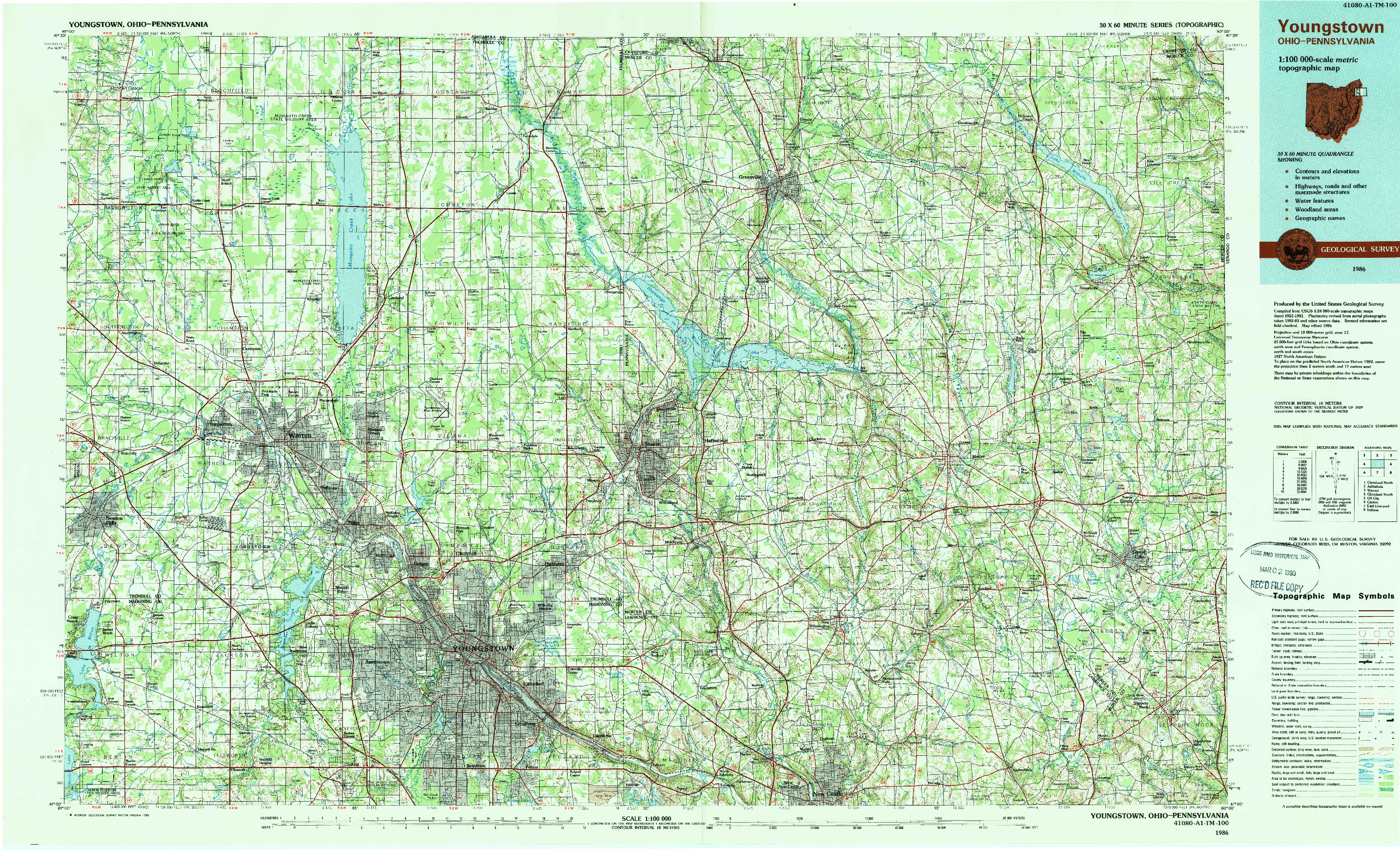 USGS 1:100000-SCALE QUADRANGLE FOR YOUNGSTOWN, PA 1986