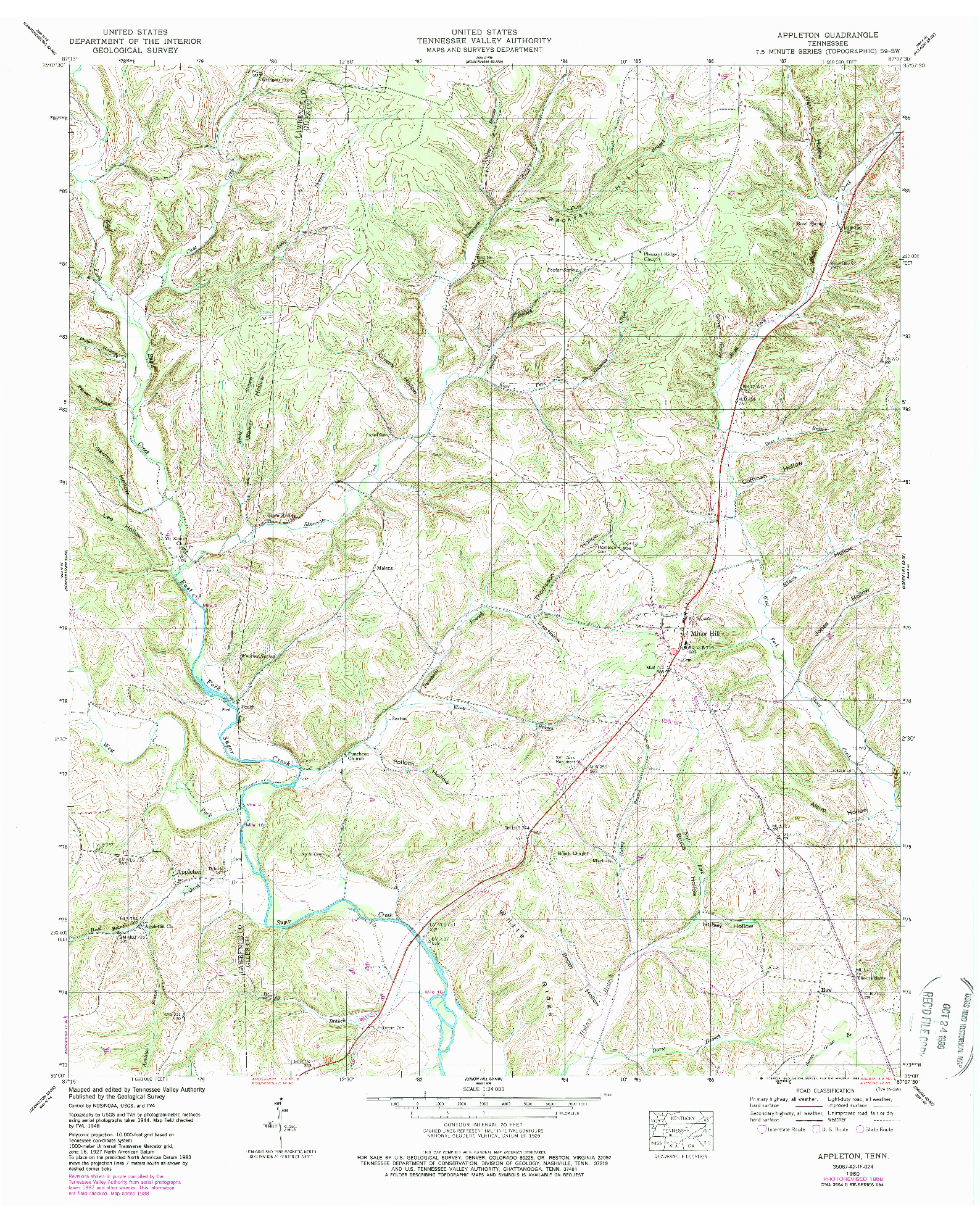 USGS 1:24000-SCALE QUADRANGLE FOR APPLETON, TN 1950