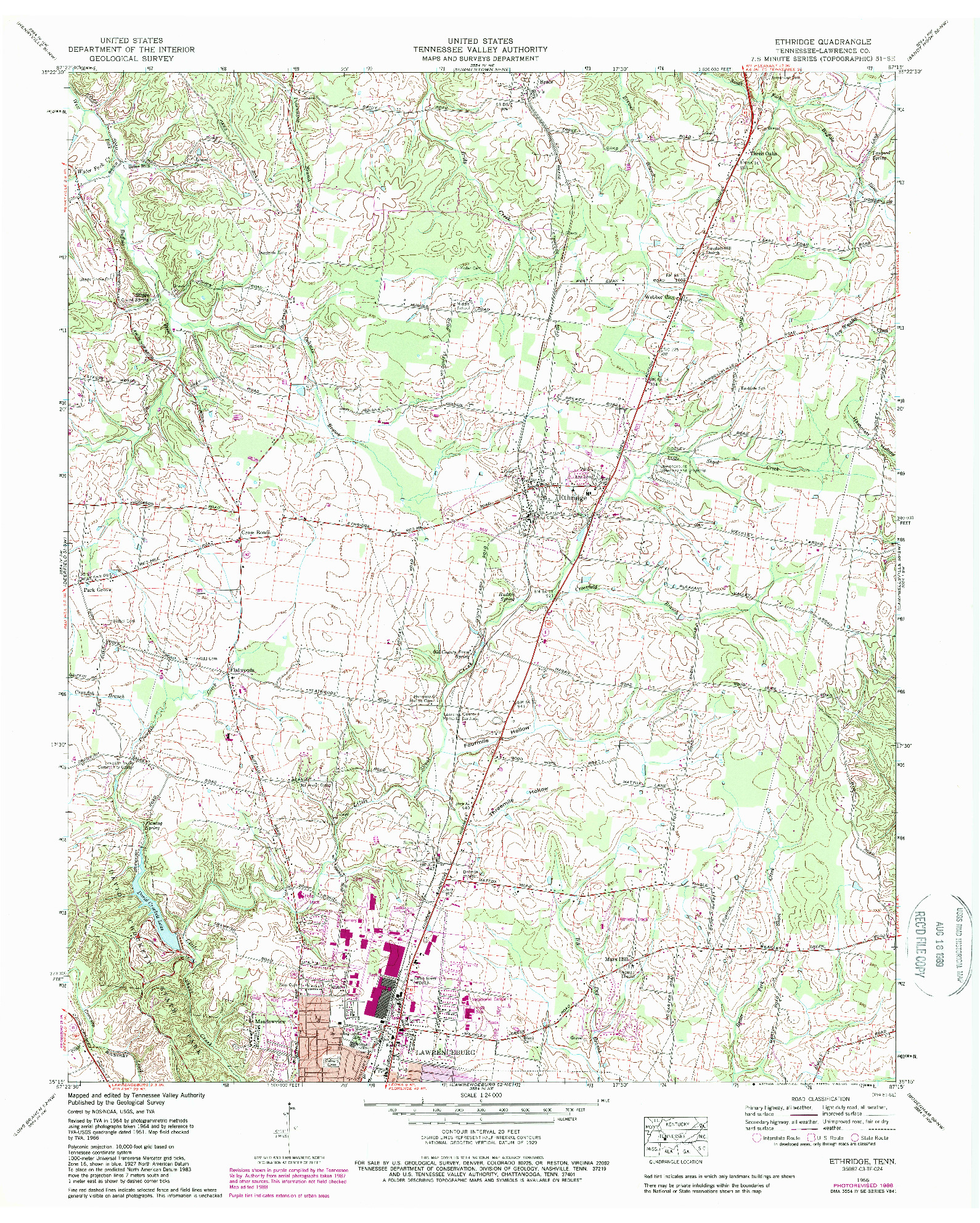 USGS 1:24000-SCALE QUADRANGLE FOR ETHRIDGE, TN 1966