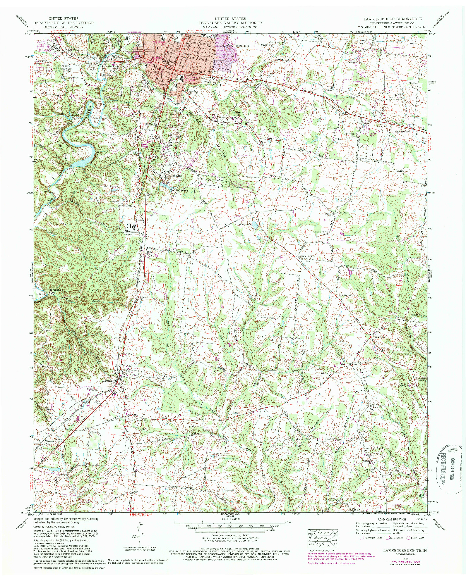 USGS 1:24000-SCALE QUADRANGLE FOR LAWRENCEBURG, TN 1966