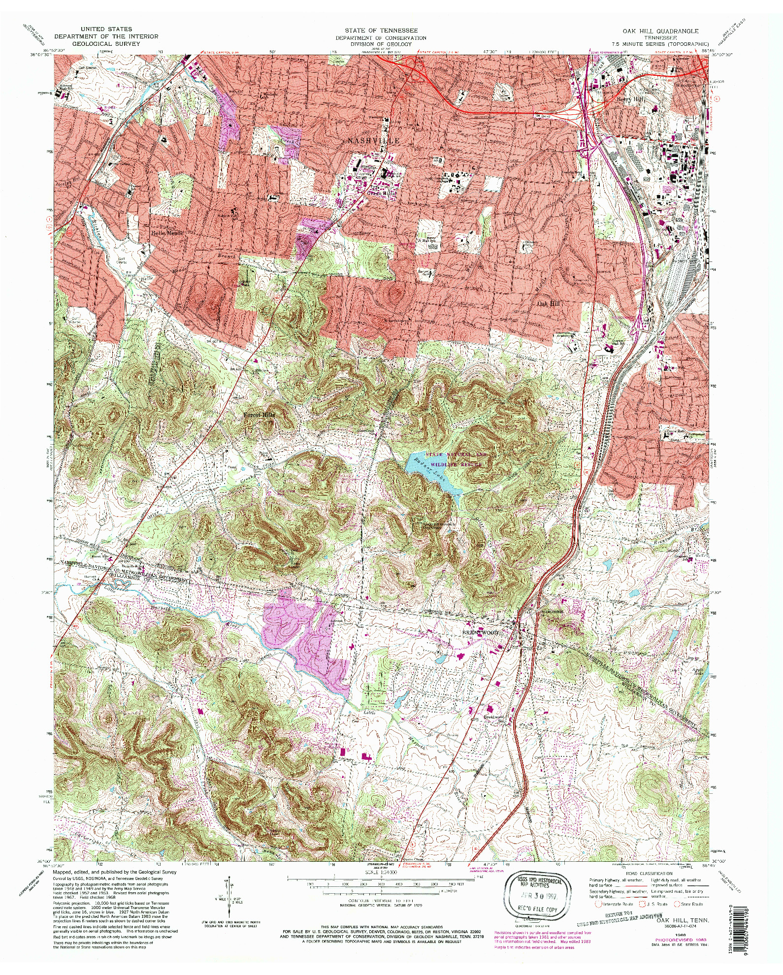 USGS 1:24000-SCALE QUADRANGLE FOR OAK HILL, TN 1968