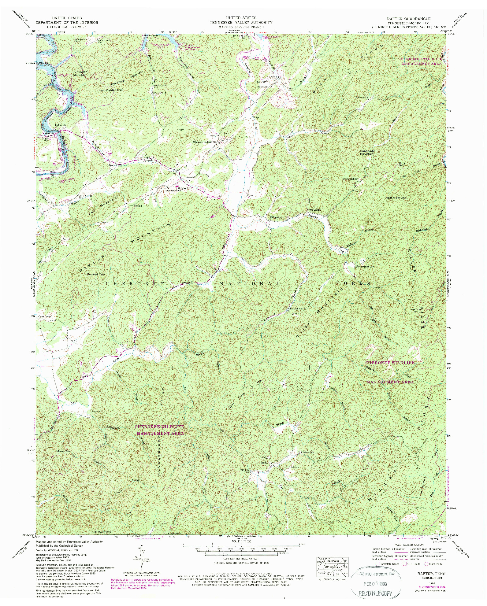 USGS 1:24000-SCALE QUADRANGLE FOR RAFTER, TN 1984