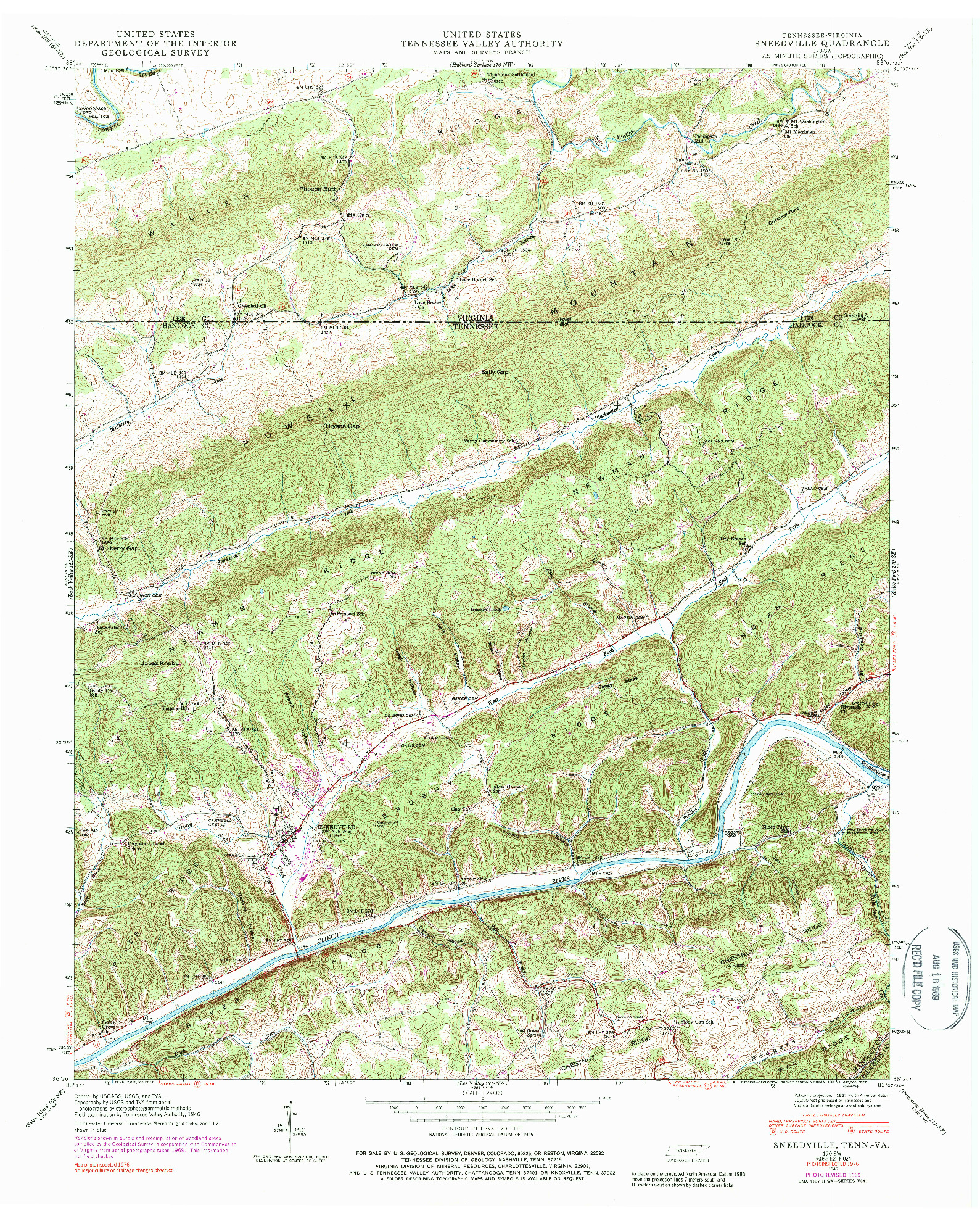 USGS 1:24000-SCALE QUADRANGLE FOR SNEEDVILLE, TN 1946