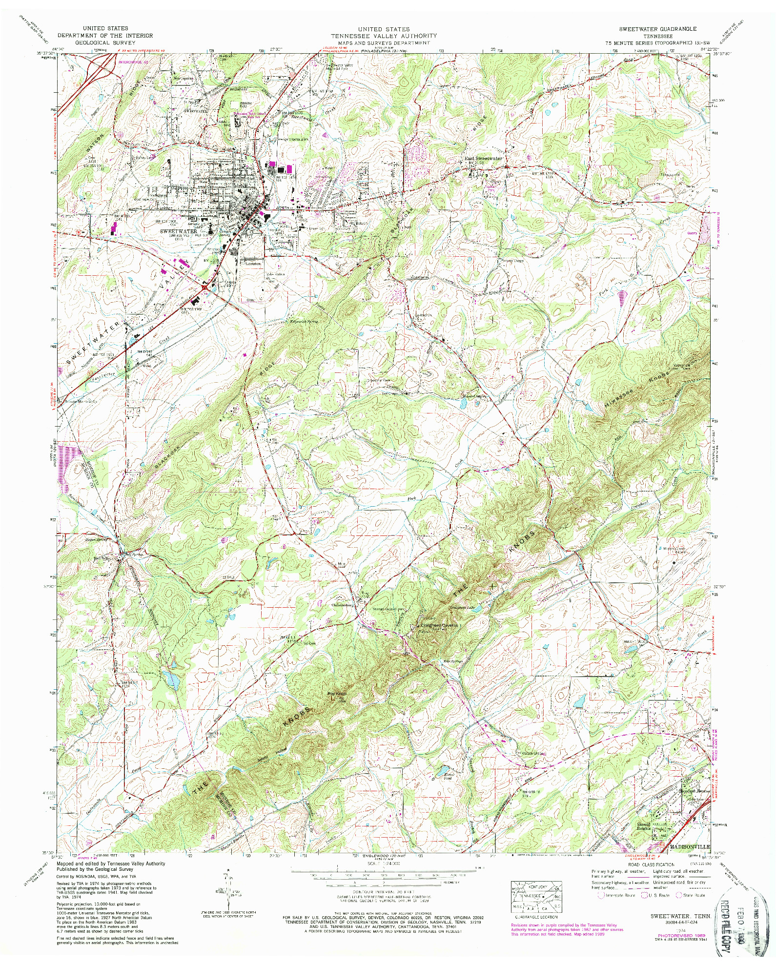 USGS 1:24000-SCALE QUADRANGLE FOR SWEETWATER, TN 1974