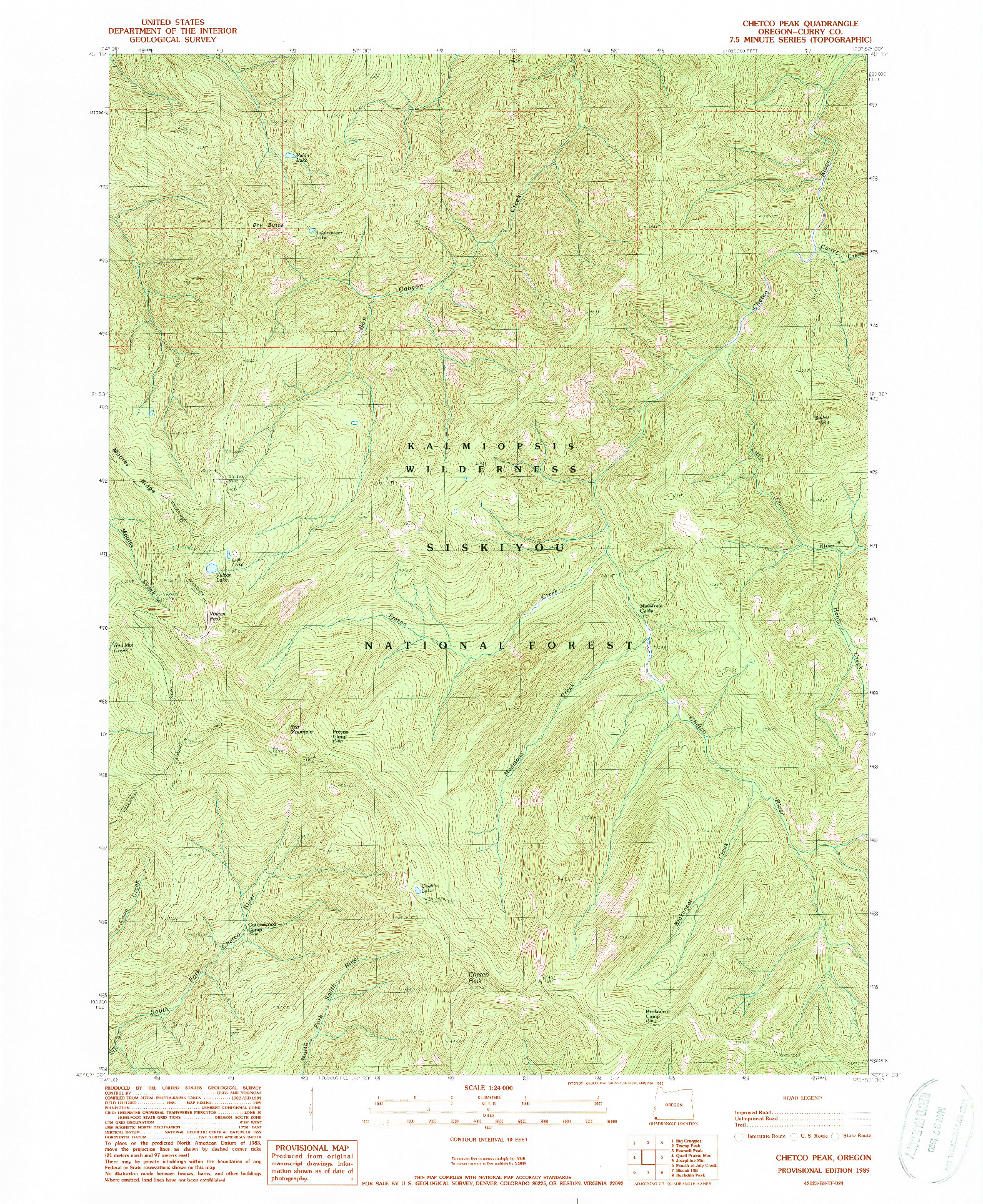 USGS 1:24000-SCALE QUADRANGLE FOR CHETCO PEAK, OR 1989