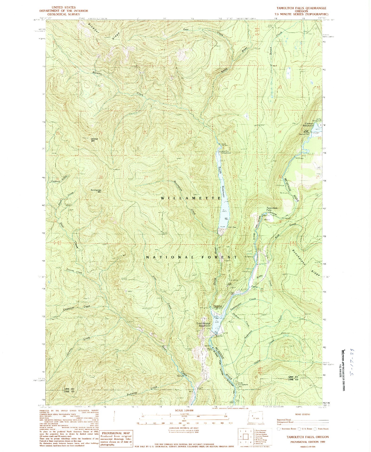 USGS 1:24000-SCALE QUADRANGLE FOR TAMOLITCH FALLS, OR 1989