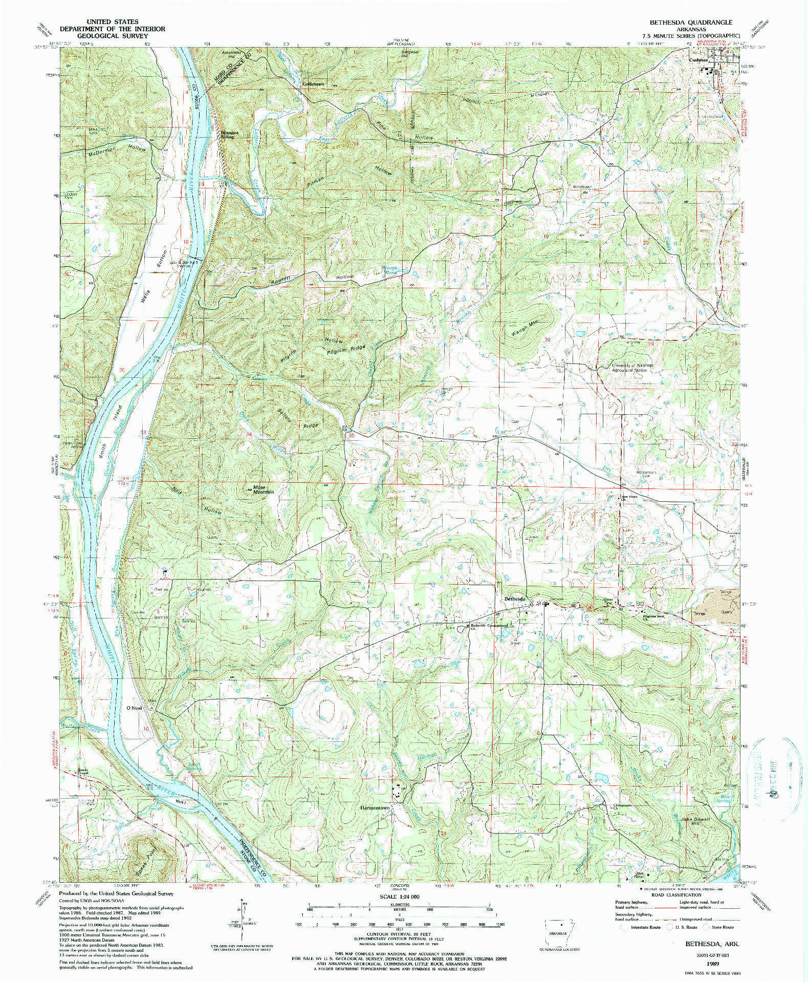 USGS 1:24000-SCALE QUADRANGLE FOR BETHESDA, AR 1989