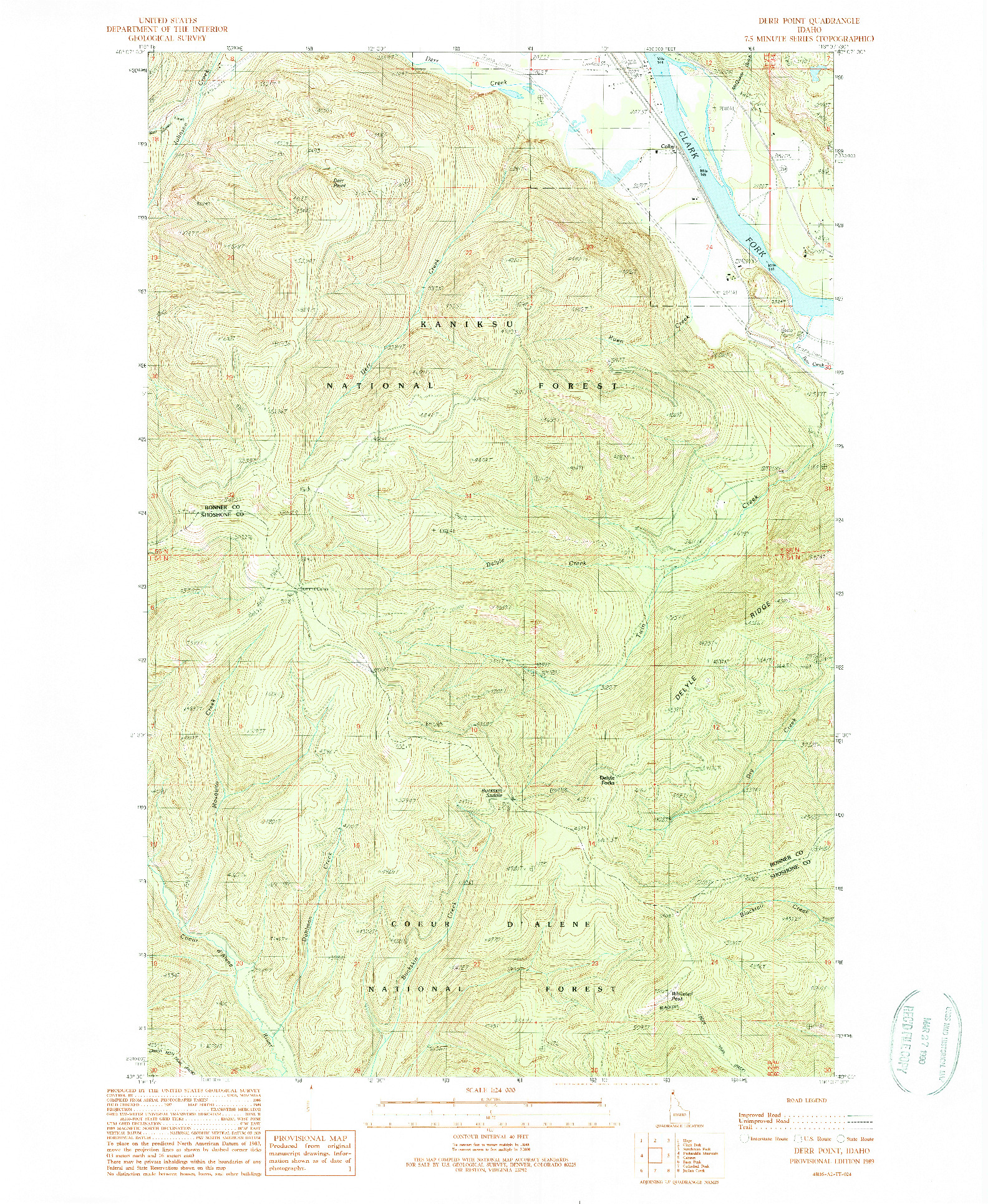 USGS 1:24000-SCALE QUADRANGLE FOR DERR POINT, ID 1989