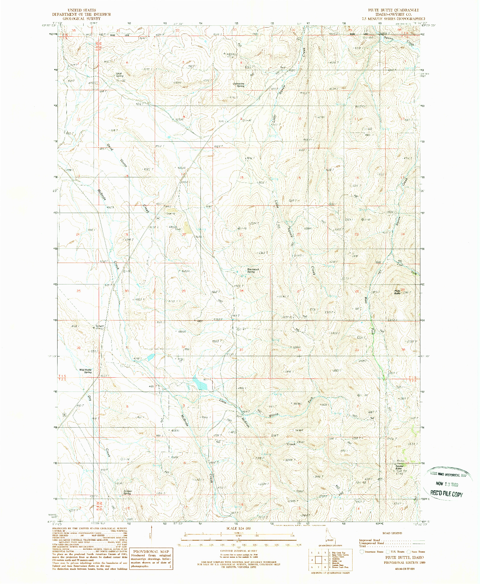 USGS 1:24000-SCALE QUADRANGLE FOR PIUTE BUTTE, ID 1989