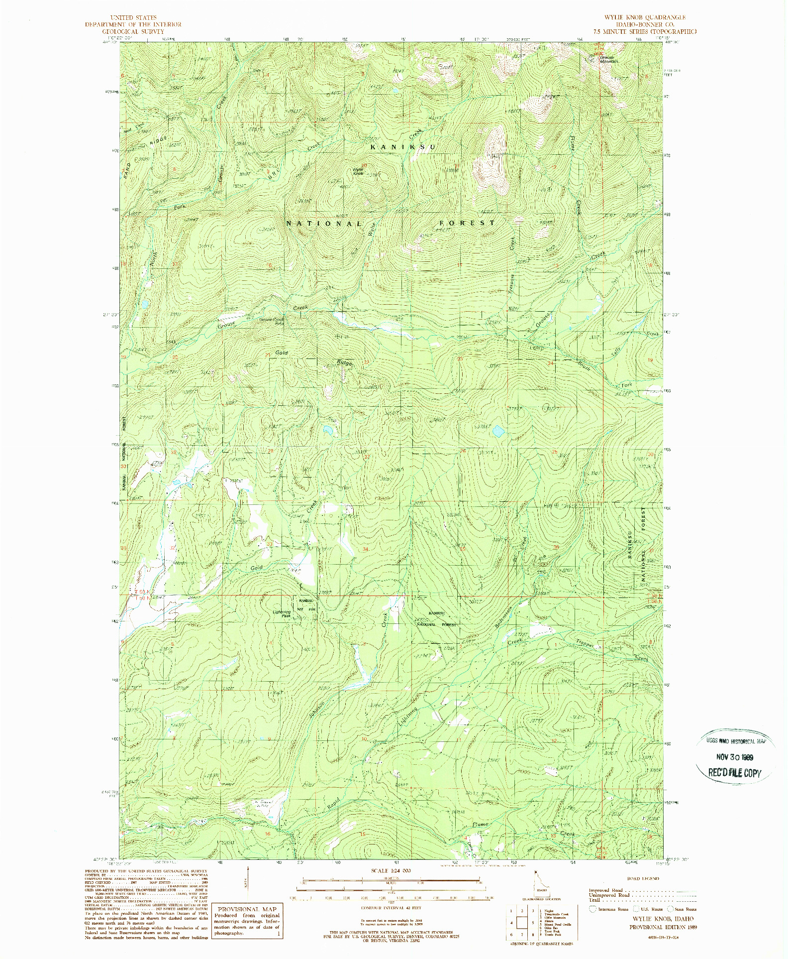 USGS 1:24000-SCALE QUADRANGLE FOR WYLIE KNOB, ID 1989