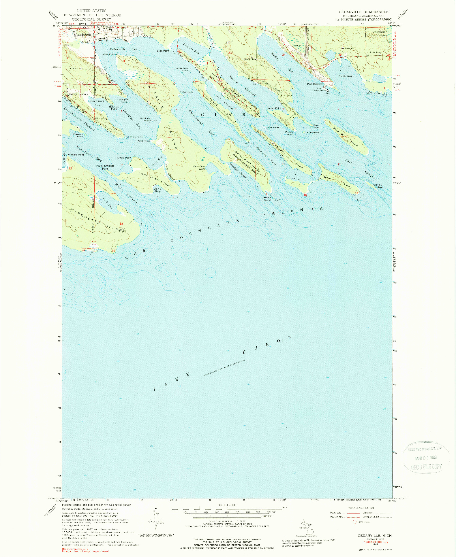 USGS 1:24000-SCALE QUADRANGLE FOR CEDARVILLE, MI 1964