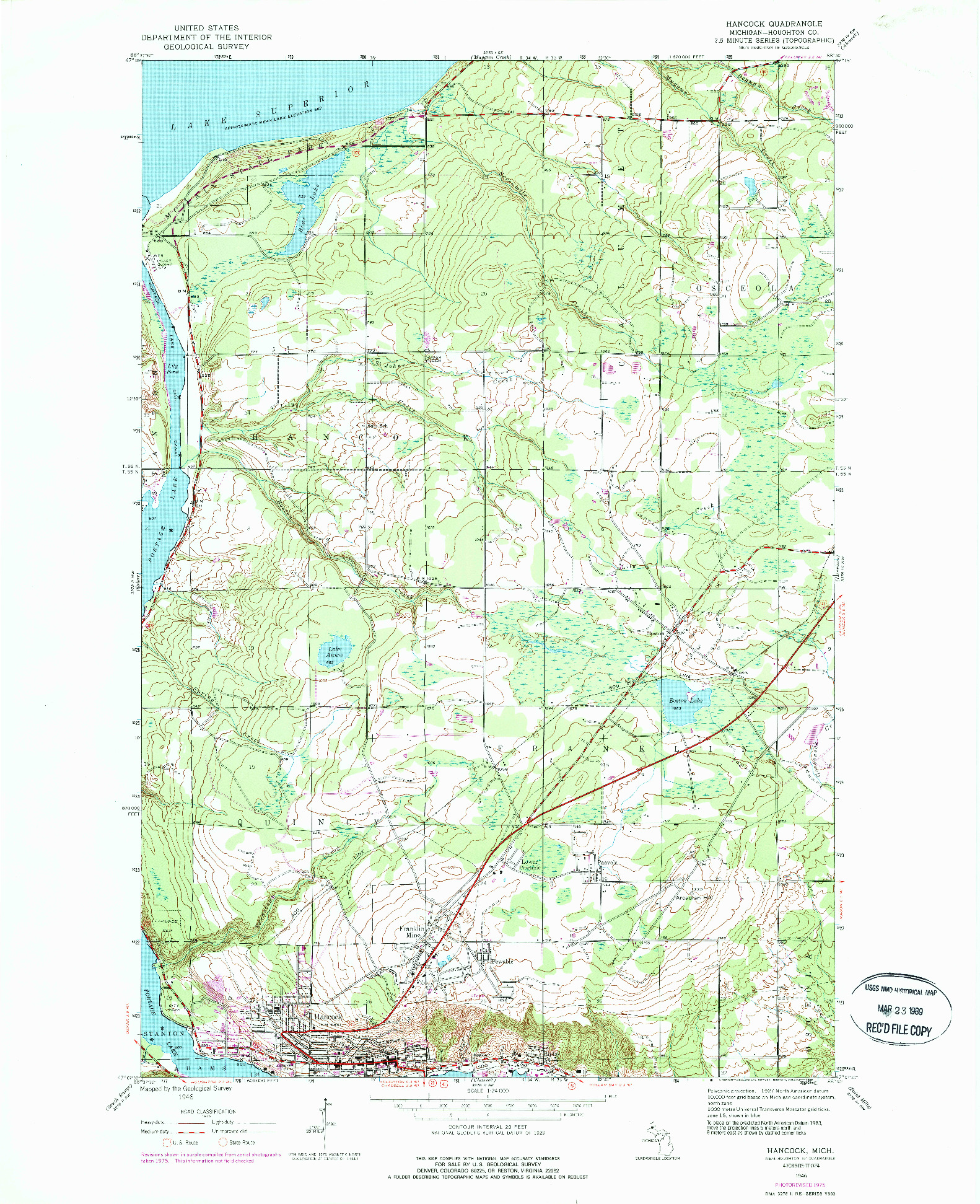 USGS 1:24000-SCALE QUADRANGLE FOR HANCOCK, MI 1946