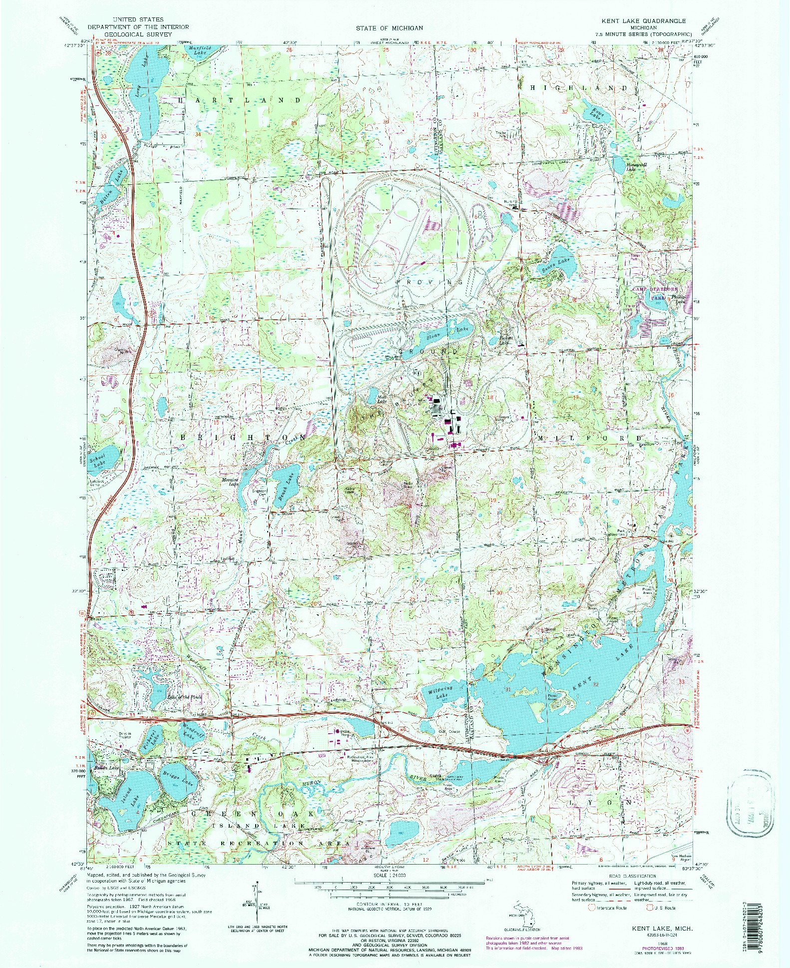 USGS 1:24000-SCALE QUADRANGLE FOR KENT LAKE, MI 1968