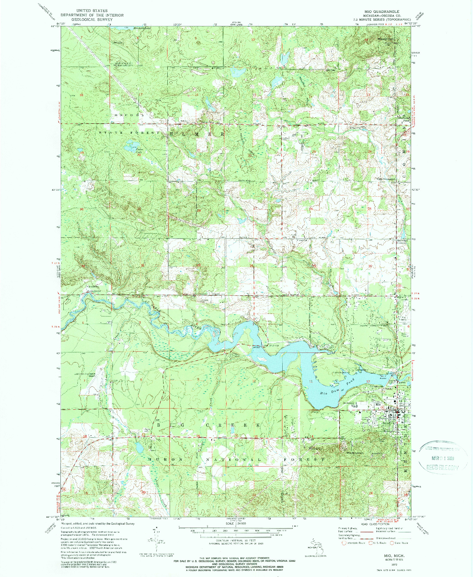 USGS 1:24000-SCALE QUADRANGLE FOR MIO, MI 1972