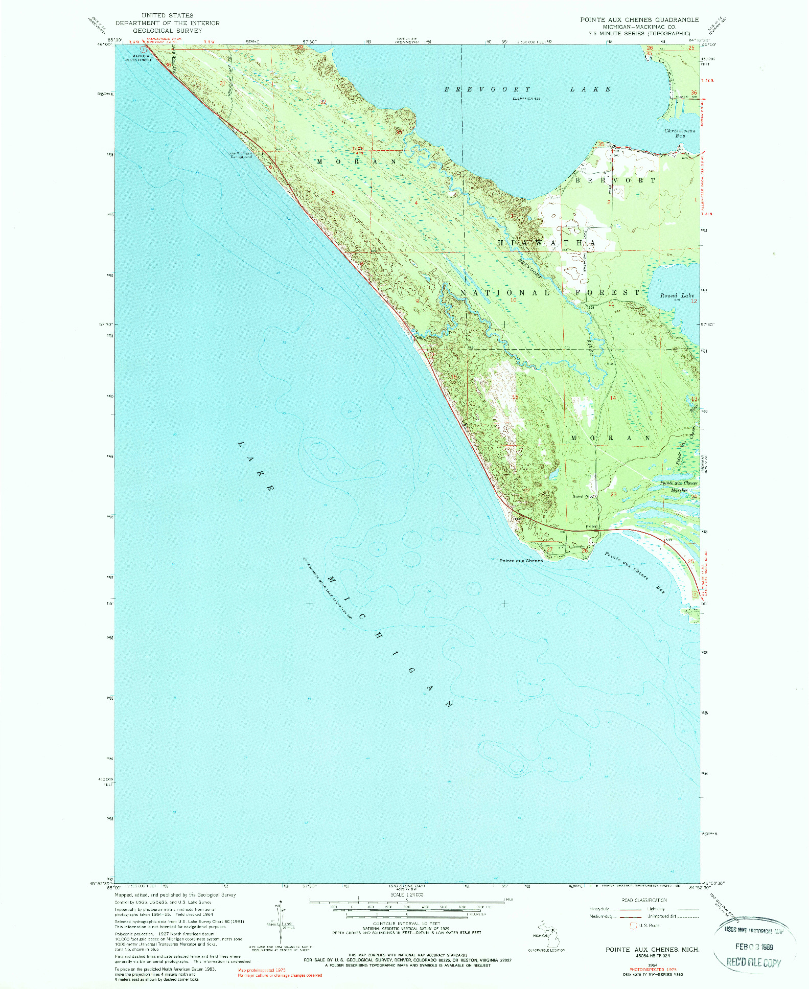 USGS 1:24000-SCALE QUADRANGLE FOR POINTE AUX CHENES, MI 1964