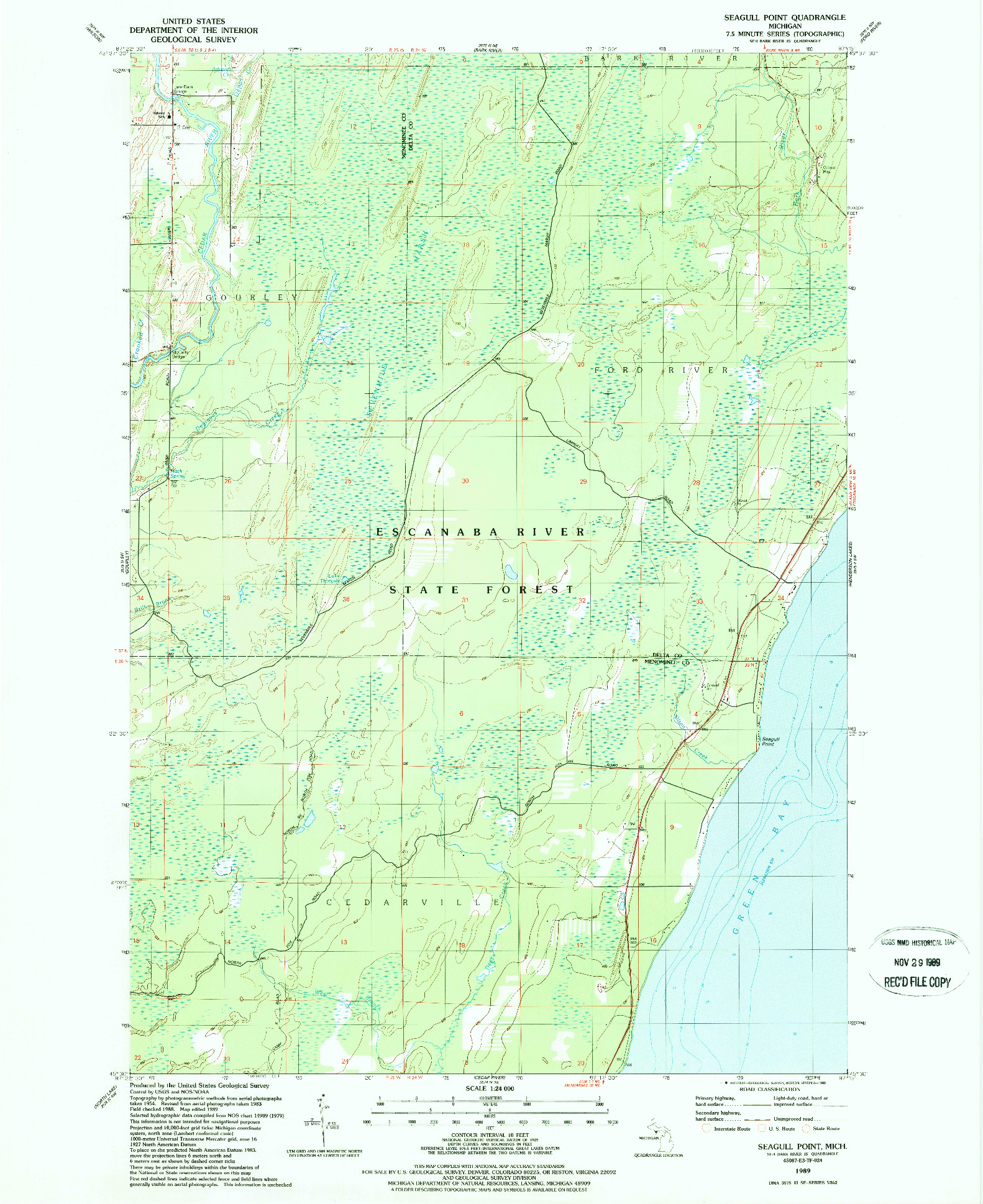 USGS 1:24000-SCALE QUADRANGLE FOR SEAGULL POINT, MI 1989