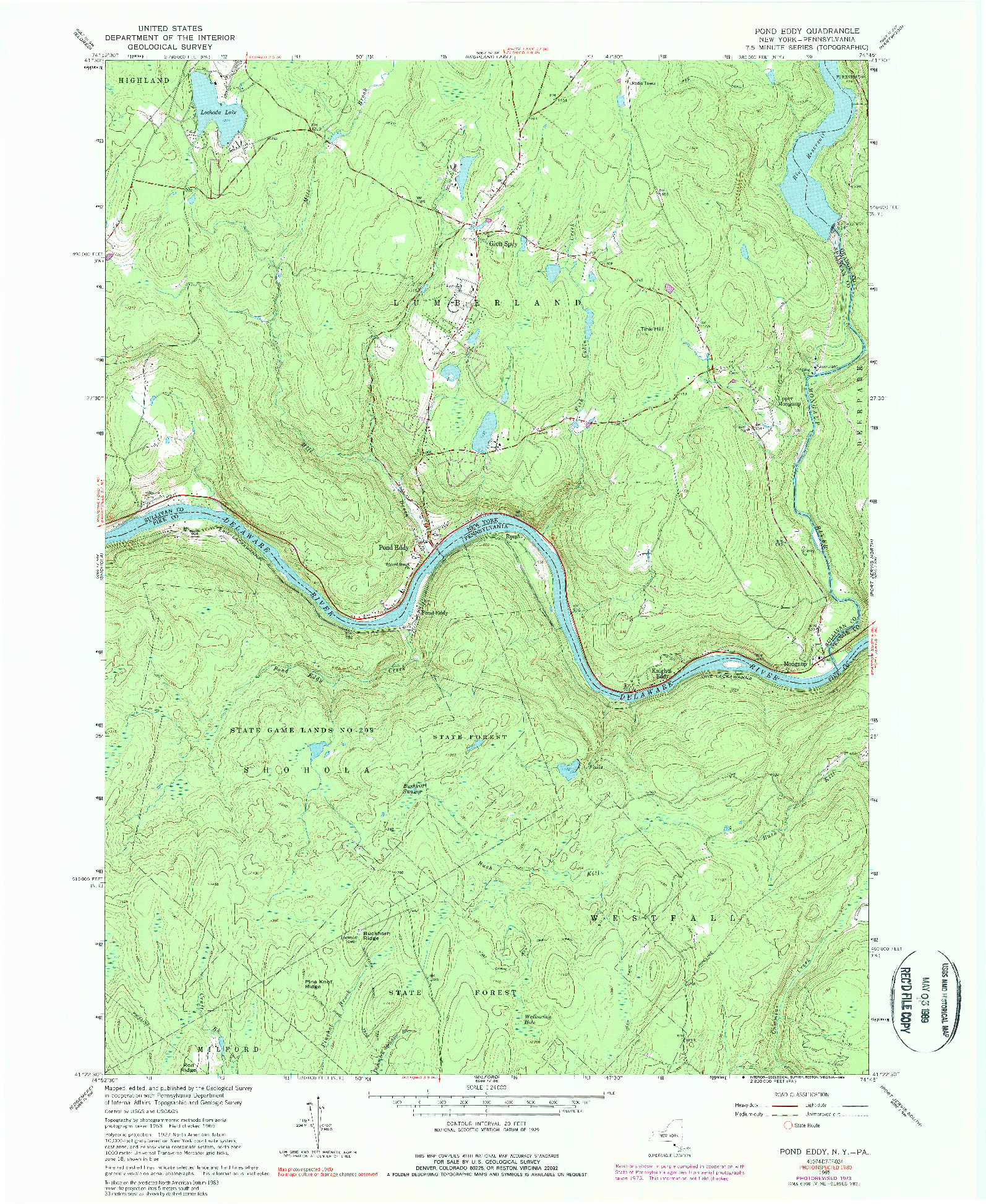 USGS 1:24000-SCALE QUADRANGLE FOR POND EDDY, NY 1965