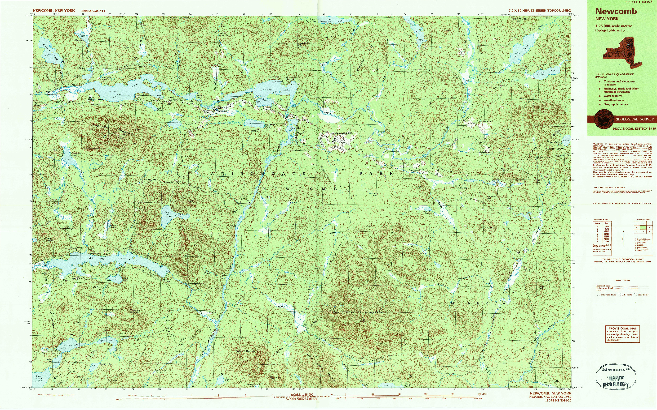 USGS 1:25000-SCALE QUADRANGLE FOR NEWCOMB, NY 1989